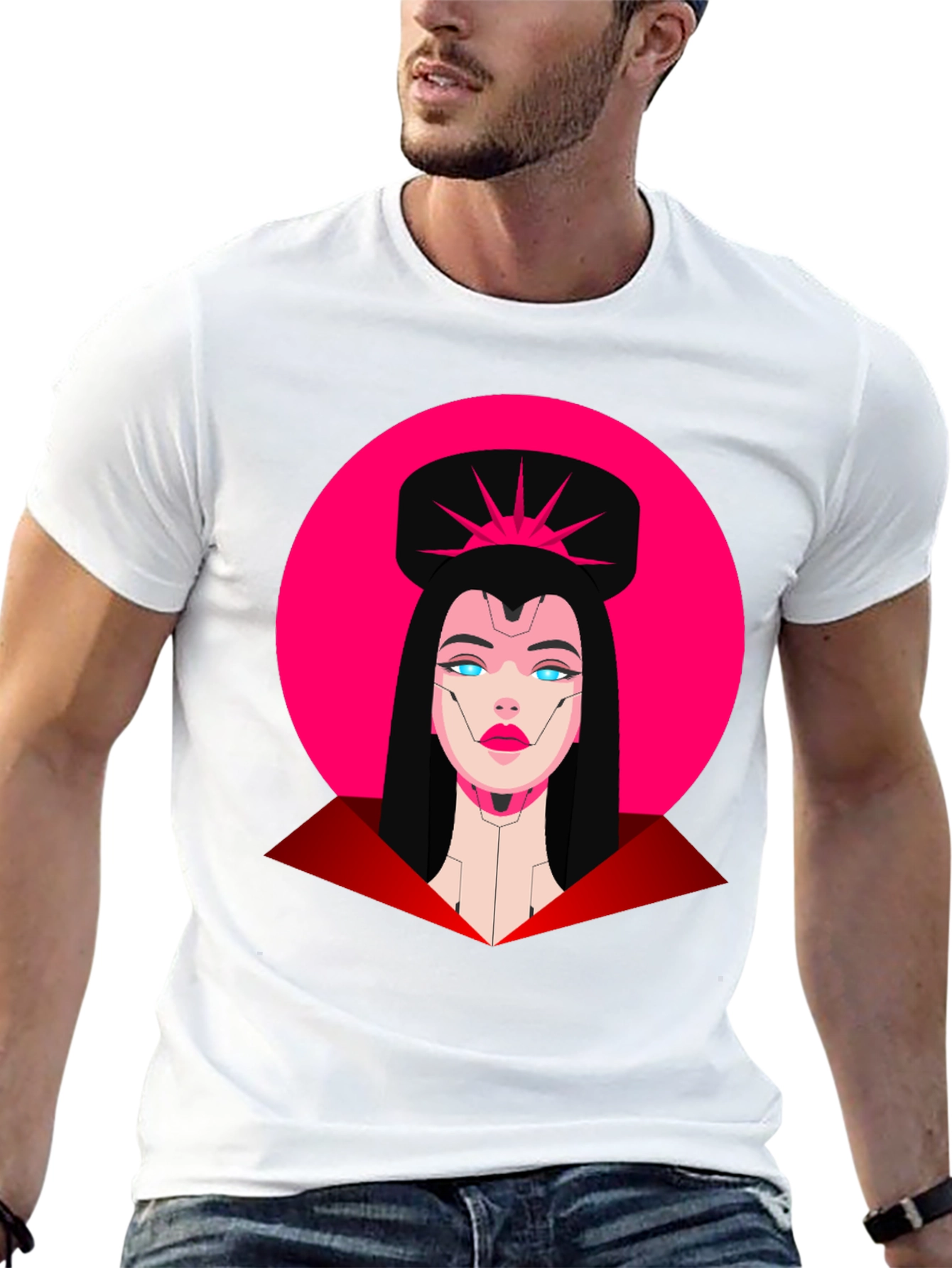 Camiseta Negra Mujer Cibernética Diseño Gráfico