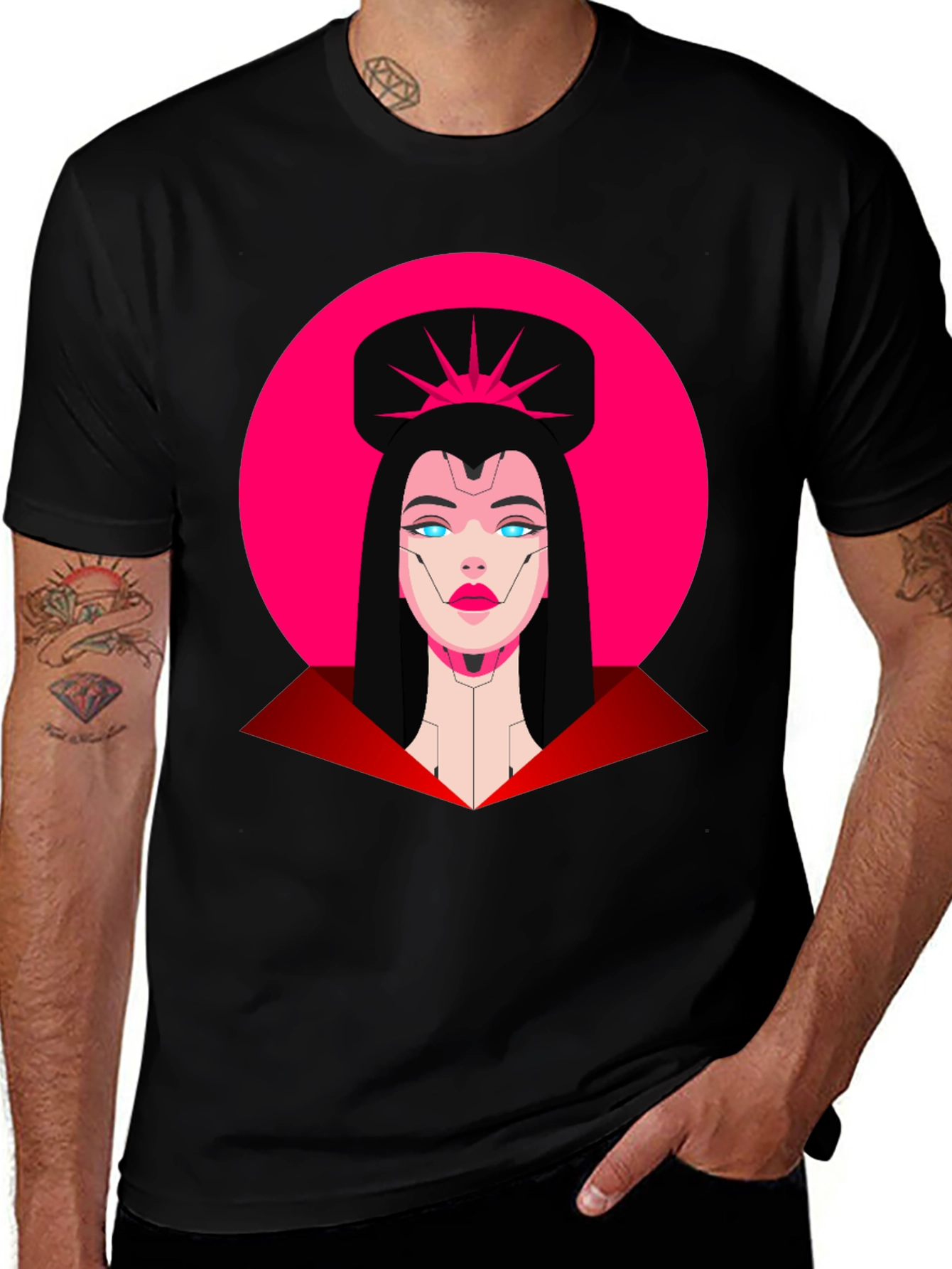 Camiseta Negra Mujer Cibernética Diseño Gráfico