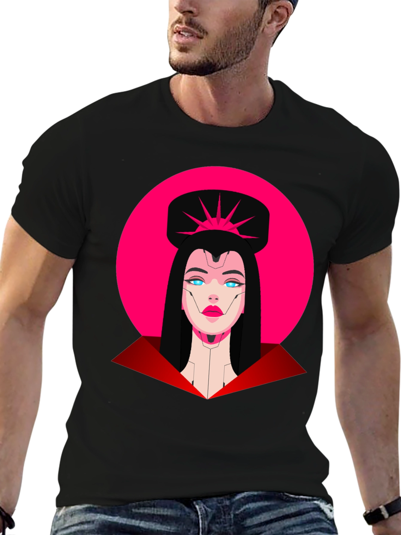 Camiseta Negra Mujer Cibernética Diseño Gráfico