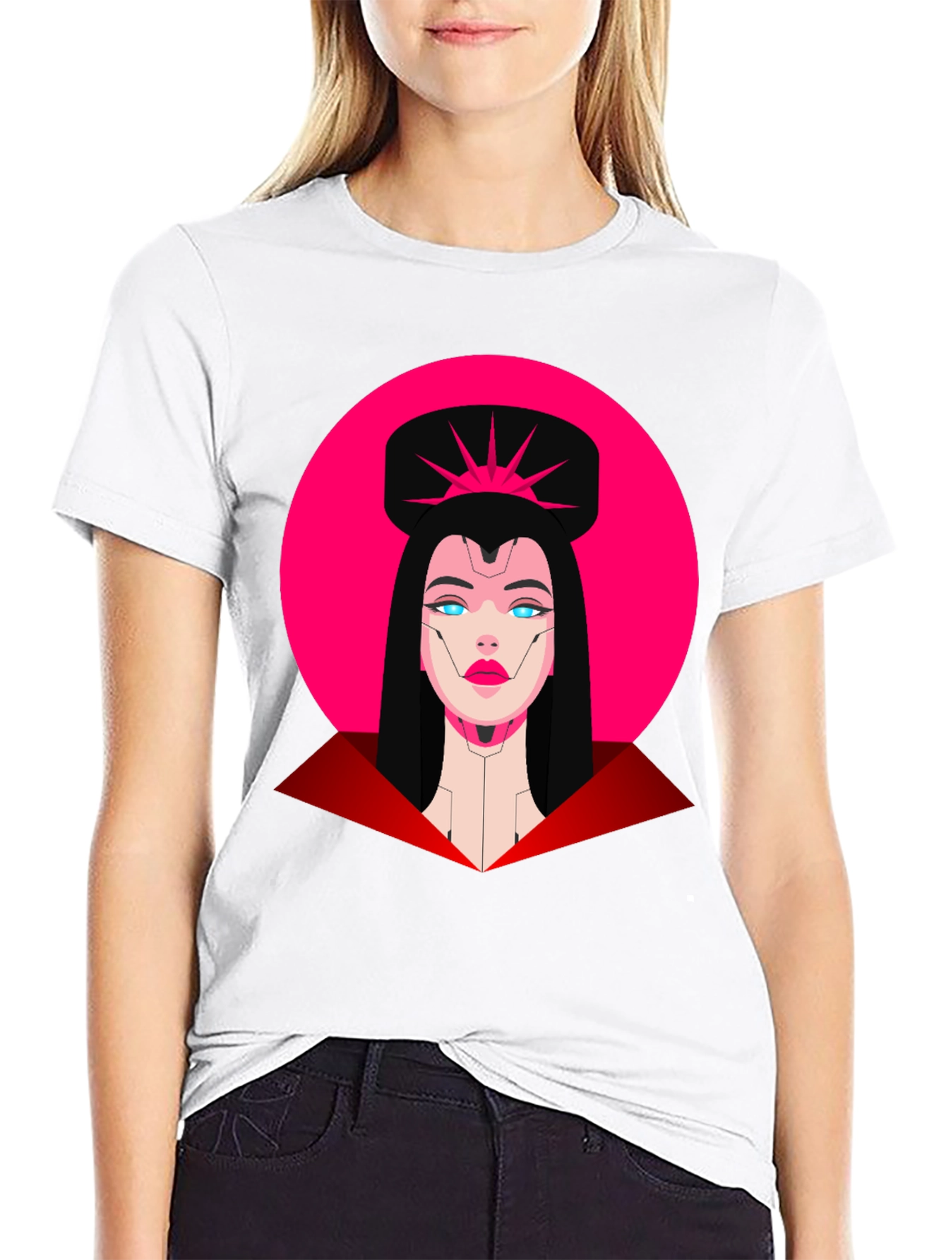 Camiseta Negra Mujer Cibernética Diseño Gráfico