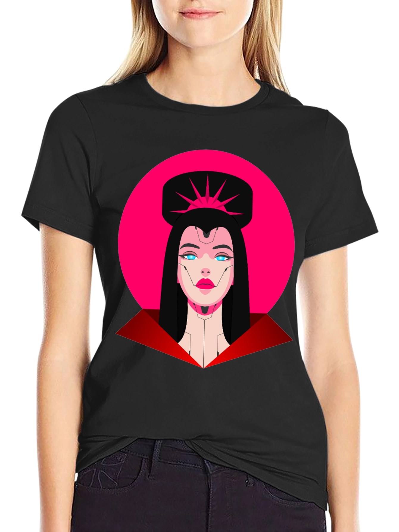 Camiseta Negra Mujer Cibernética Diseño Gráfico