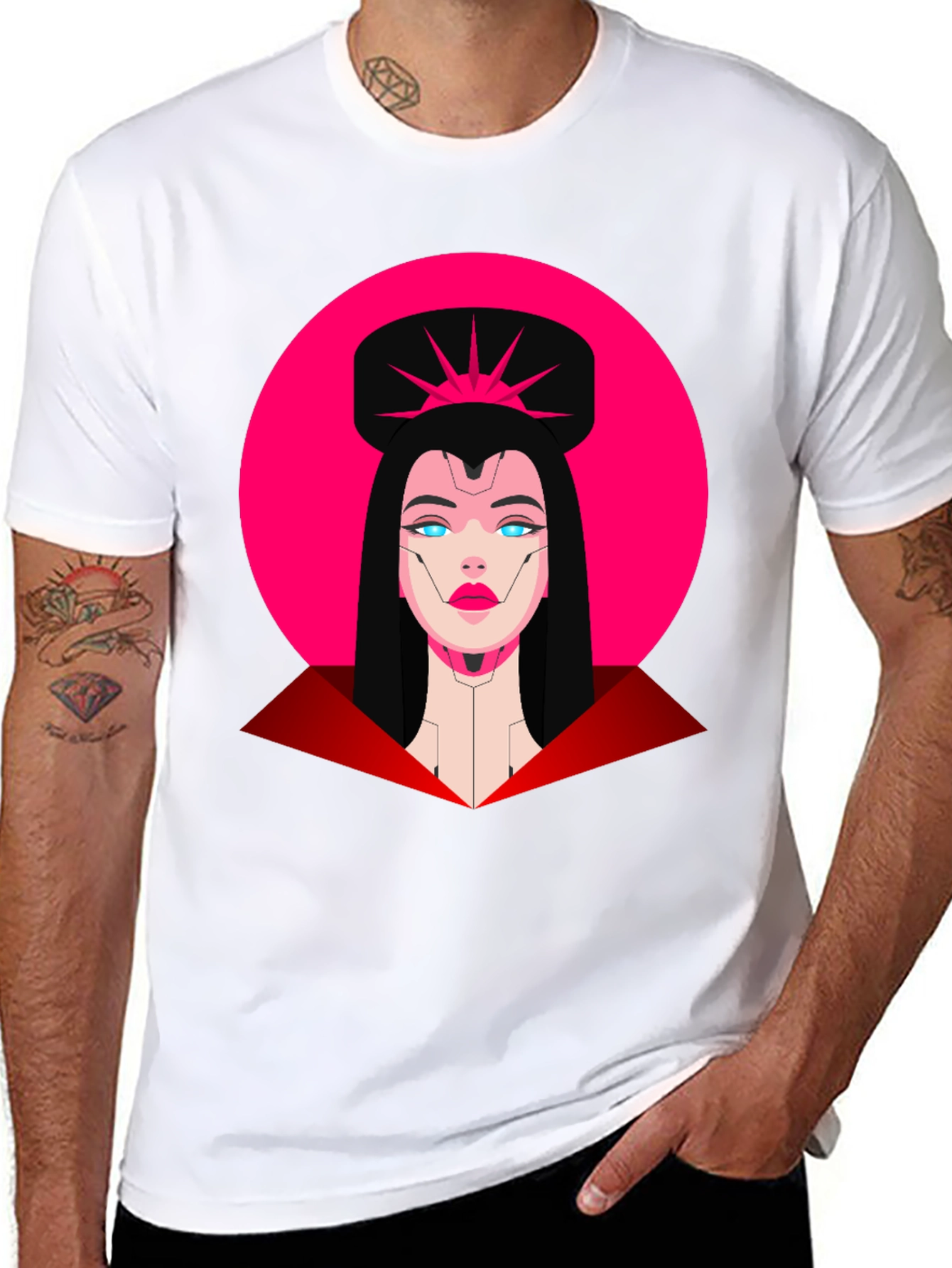 Camiseta Negra Mujer Cibernética Diseño Gráfico
