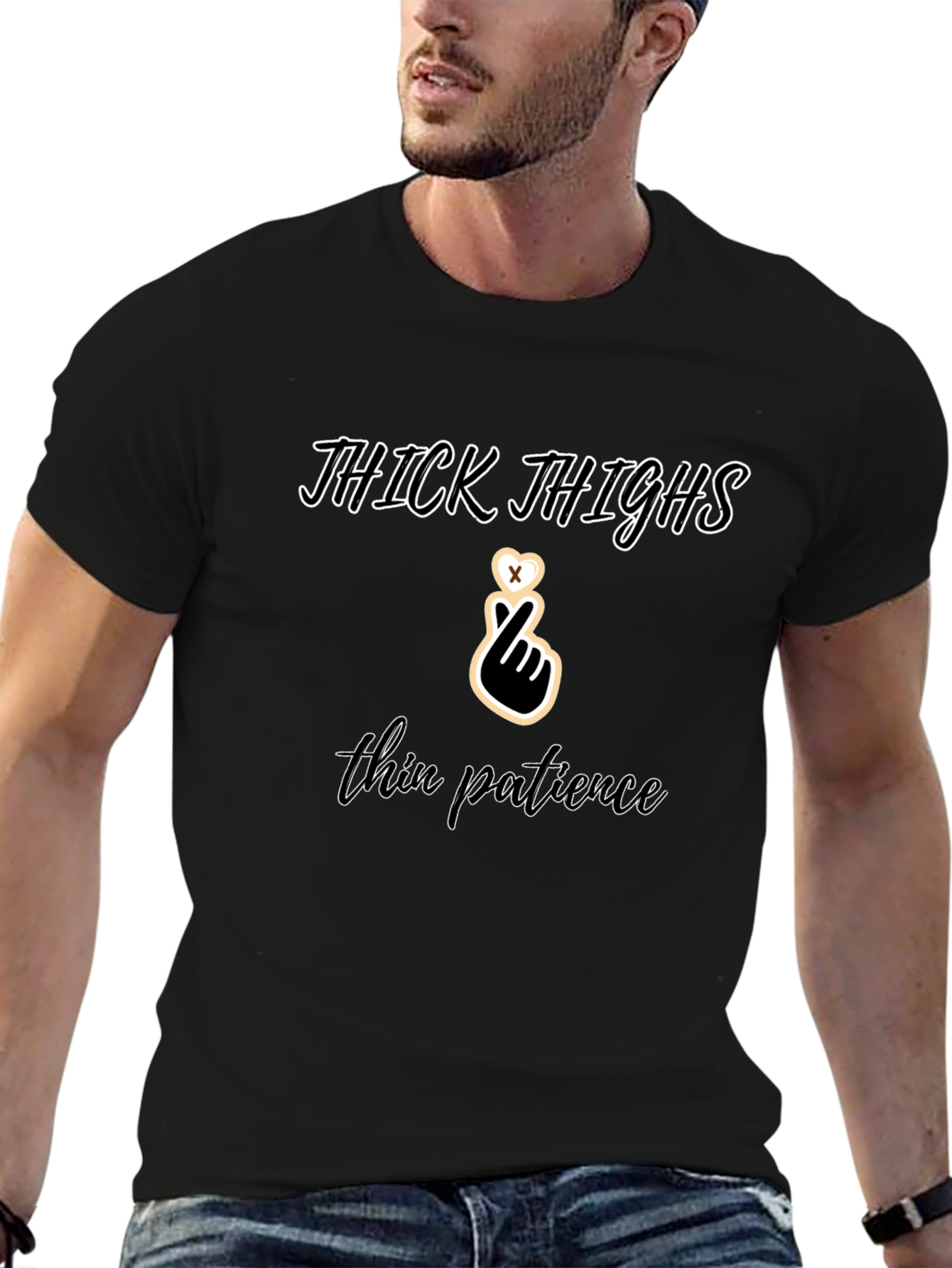 Camiseta Negra: Thick Thighs Thin Patience