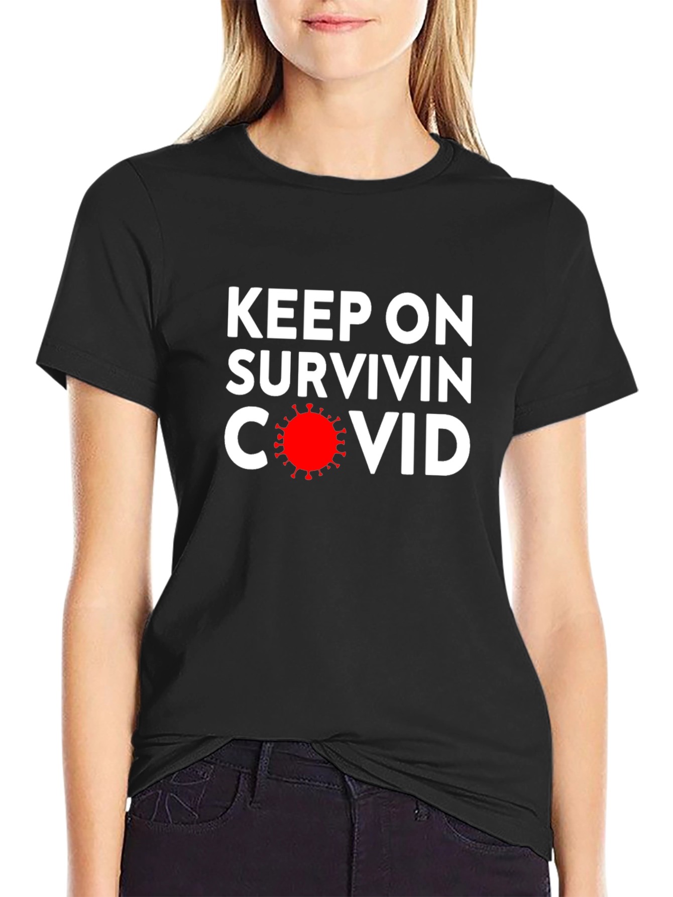 Camiseta Negra: Keep On Survivin COVID