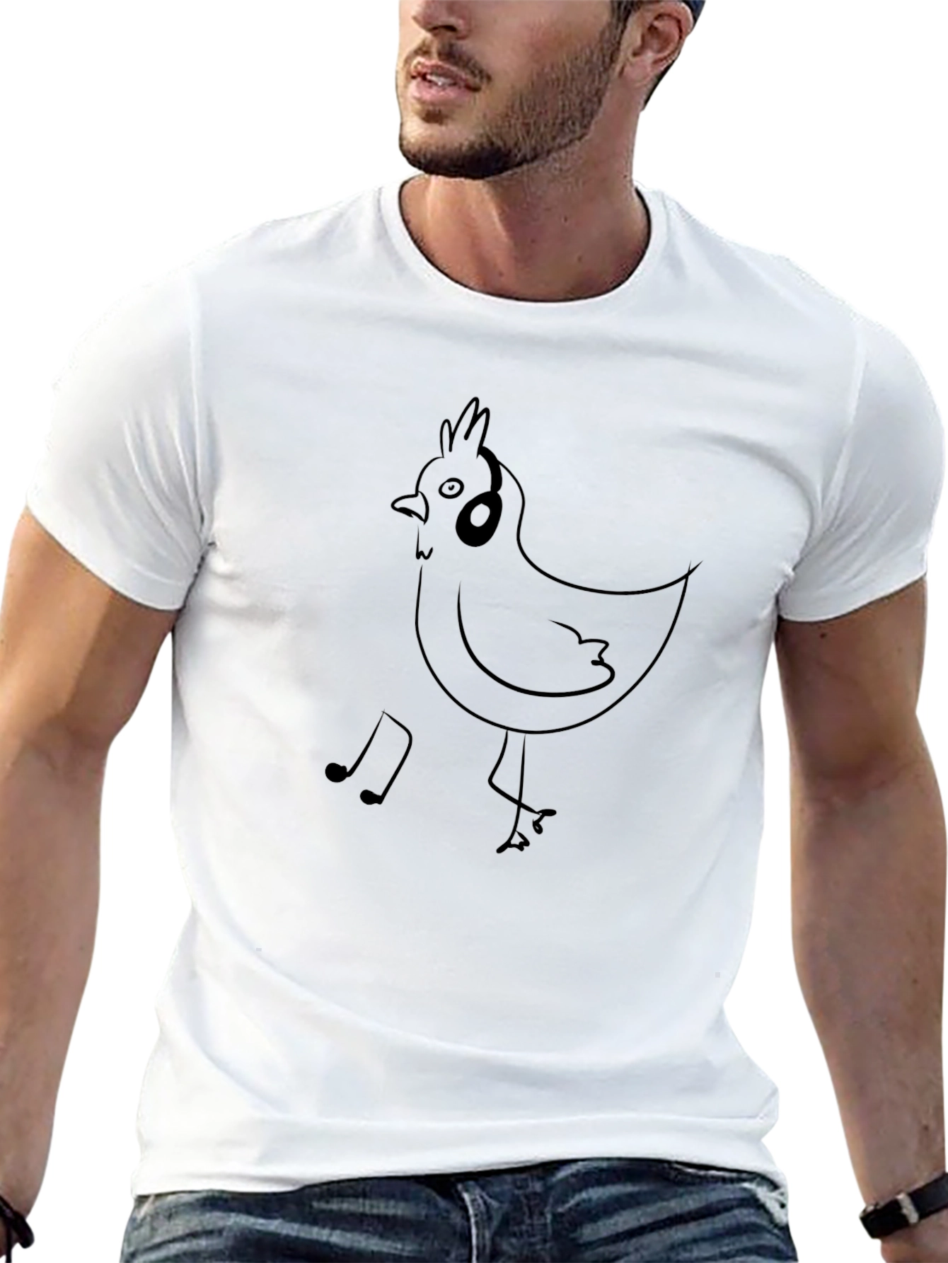 Camiseta Negra con Diseño de Pollo Musical