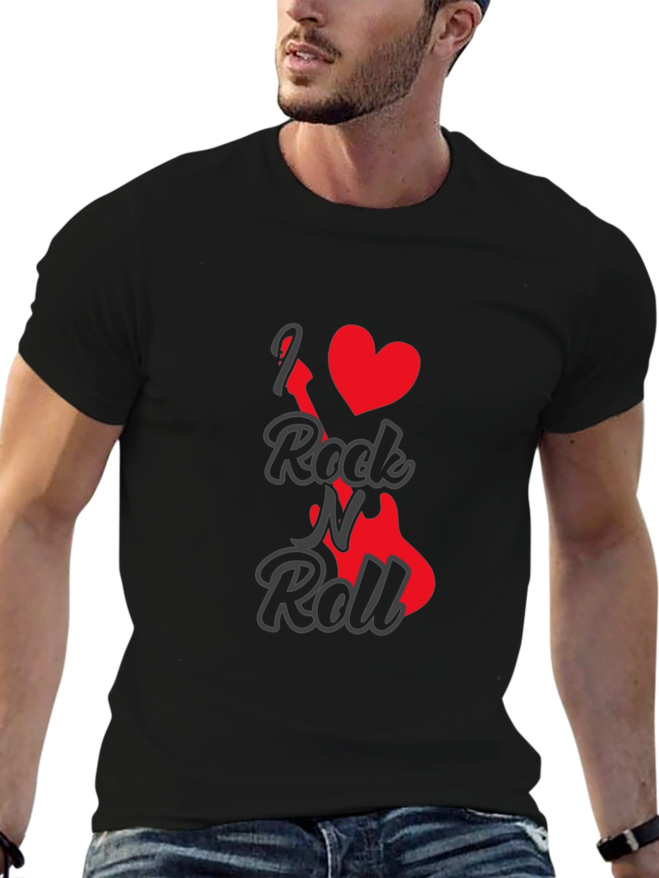 Camiseta Negra I Love Rock N Roll para Hombre