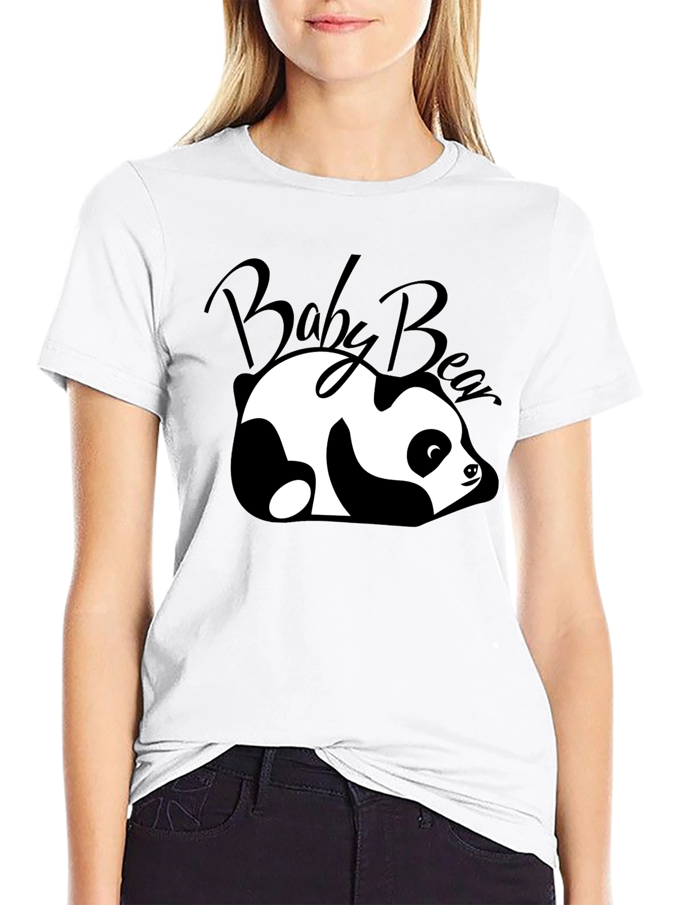 Camiseta Negra Baby Bear Panda Relajado Unisex