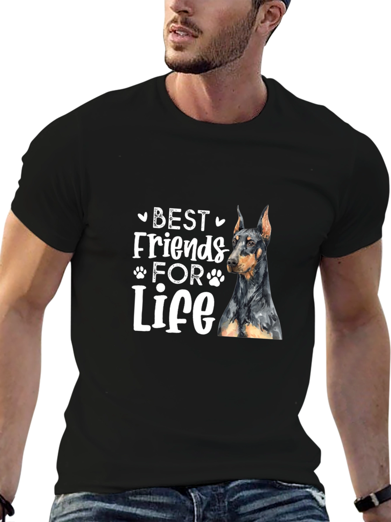 Camiseta Negra Mejores Amigos Para Siempre Doberman