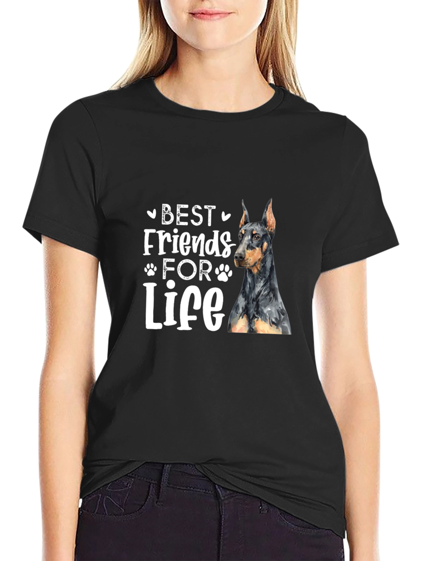 Camiseta Negra Mejores Amigos Para Siempre Doberman