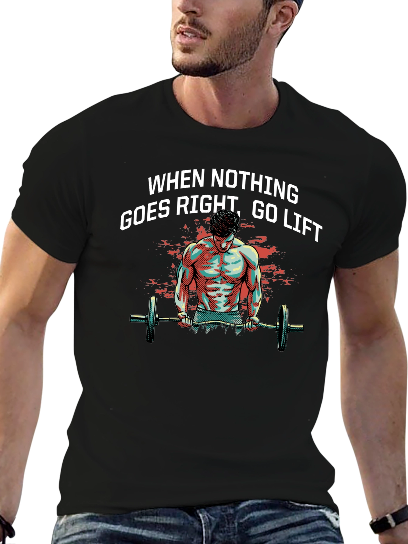 Camiseta Negra Motivacional: Cuando Nada Va Bien Levanta Pesas
