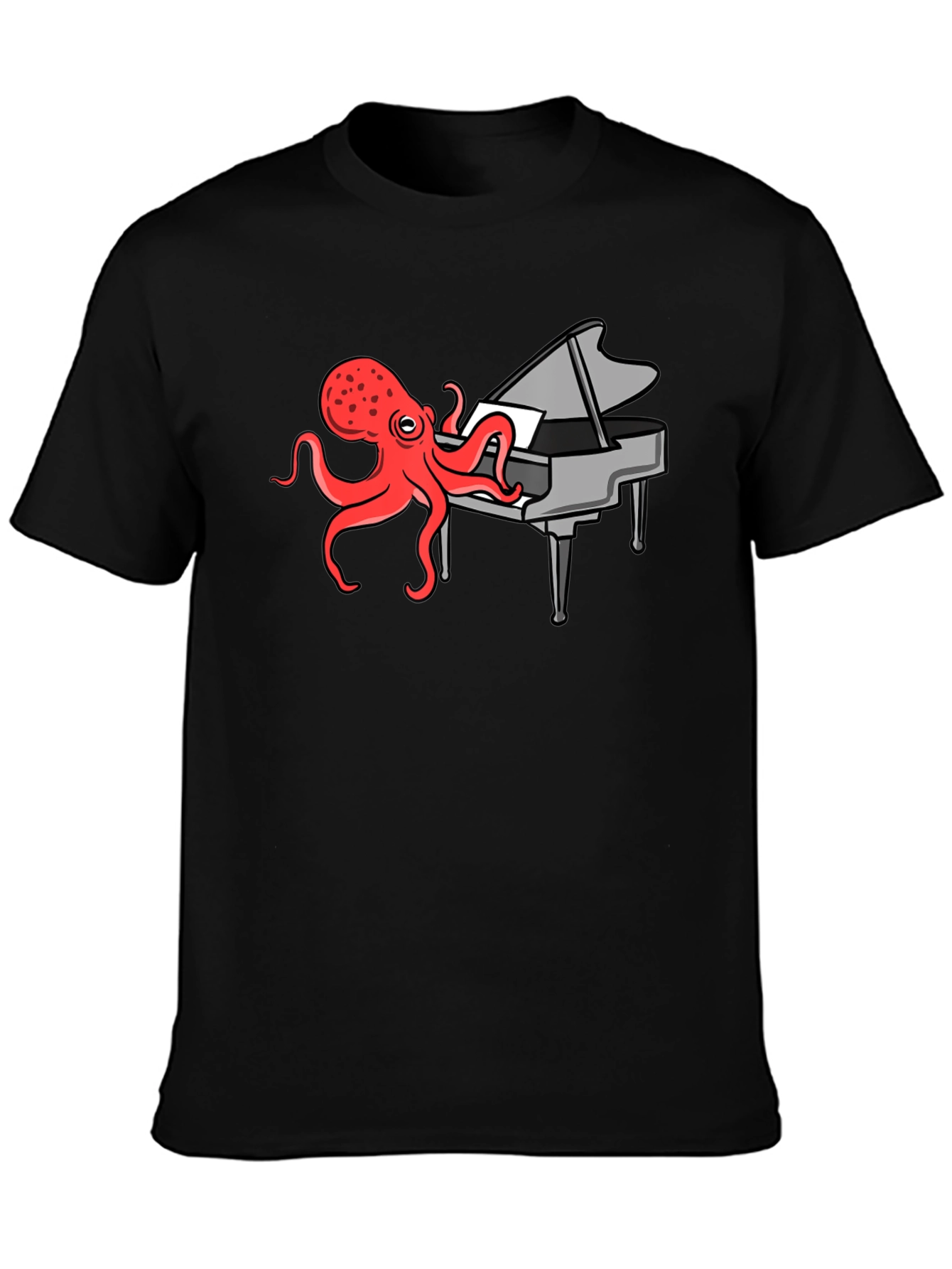 Camiseta Negra Hombre - Pulpo Pianista Divertido