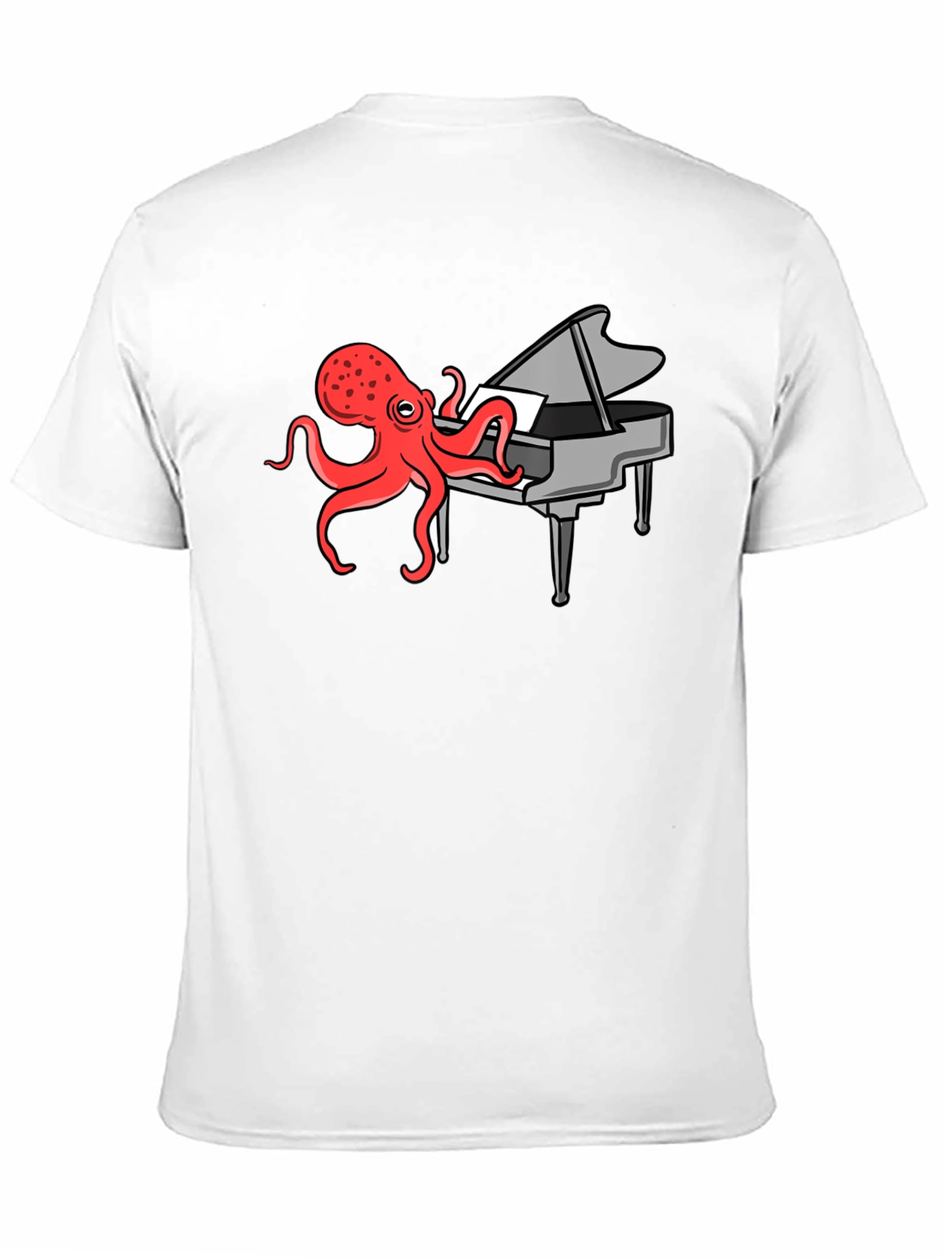 Camiseta Negra Hombre - Pulpo Pianista Divertido