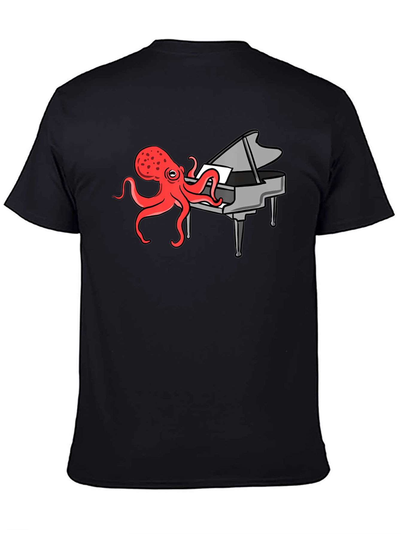 Camiseta Negra Hombre - Pulpo Pianista Divertido