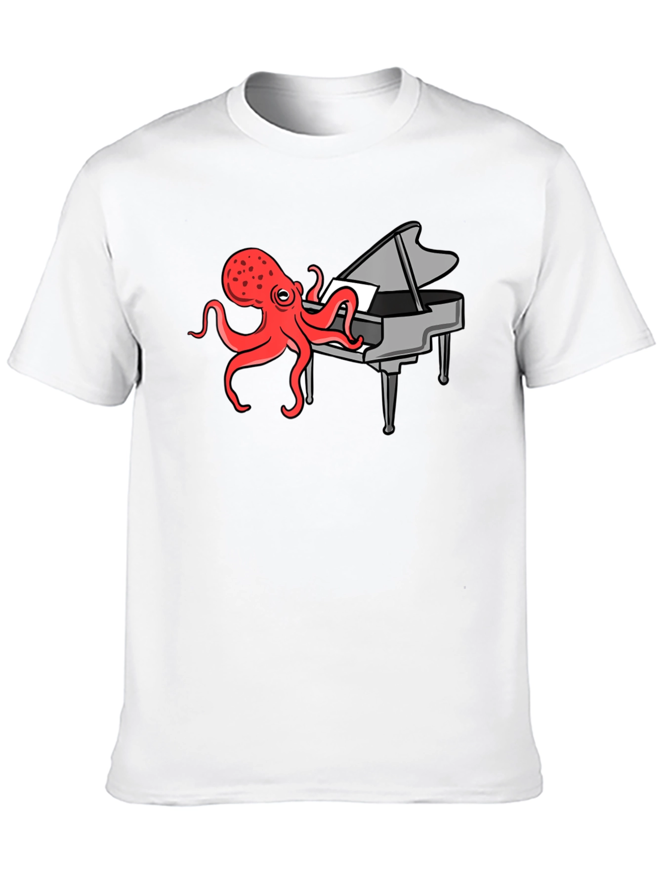 Camiseta Negra Hombre - Pulpo Pianista Divertido