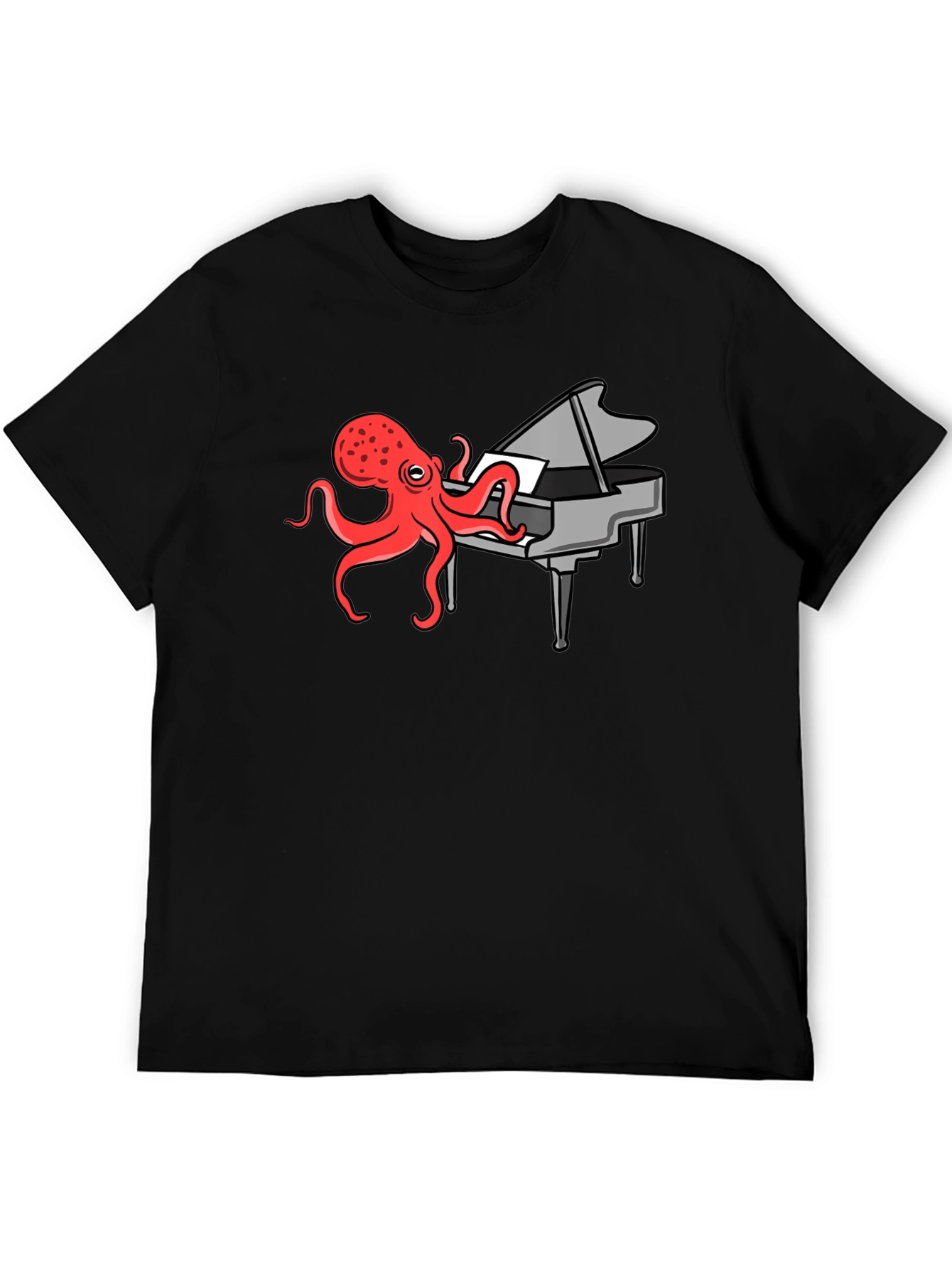 Camiseta Negra Hombre - Pulpo Pianista Divertido