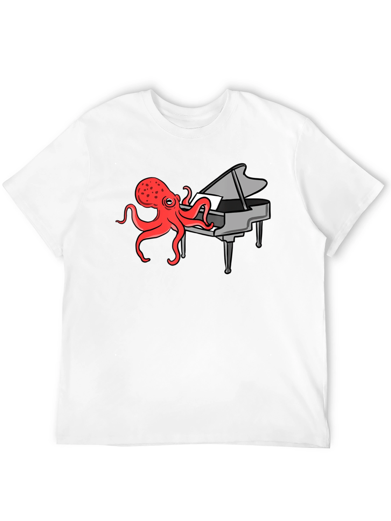 Camiseta Negra Hombre - Pulpo Pianista Divertido