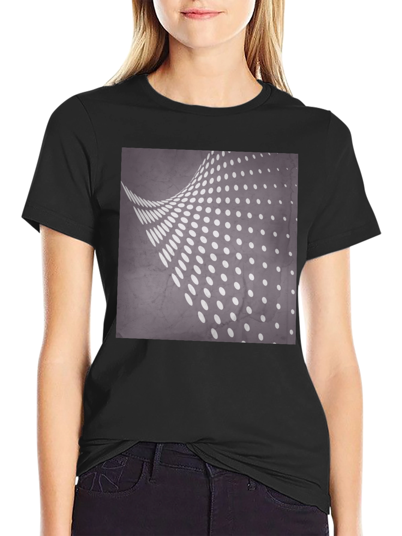 Camiseta Negra con Diseño de Puntos Abstractos