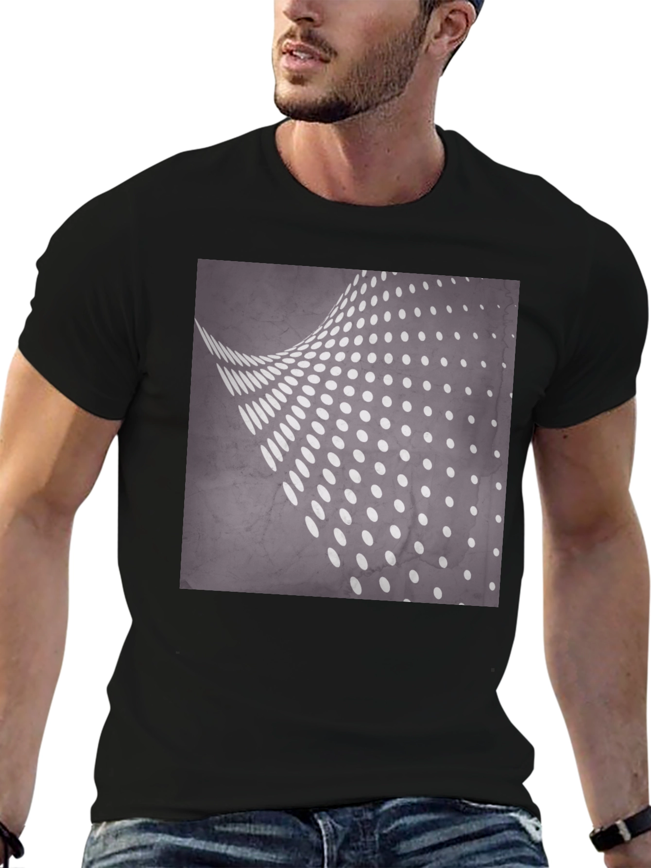 Camiseta Negra con Diseño de Puntos Abstractos