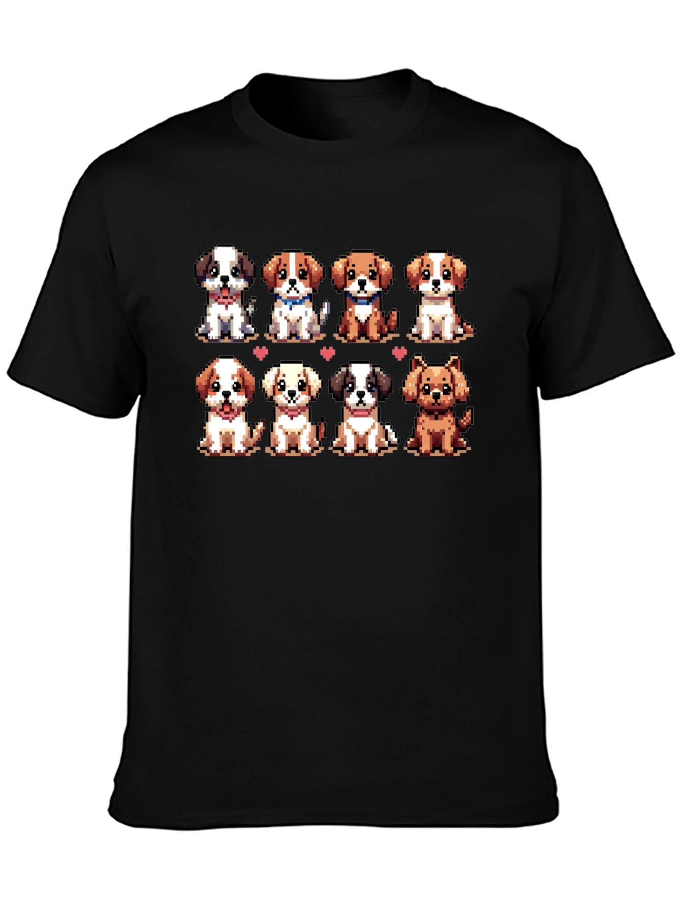 Camiseta Negra con Adorables Cachorros Pixelados