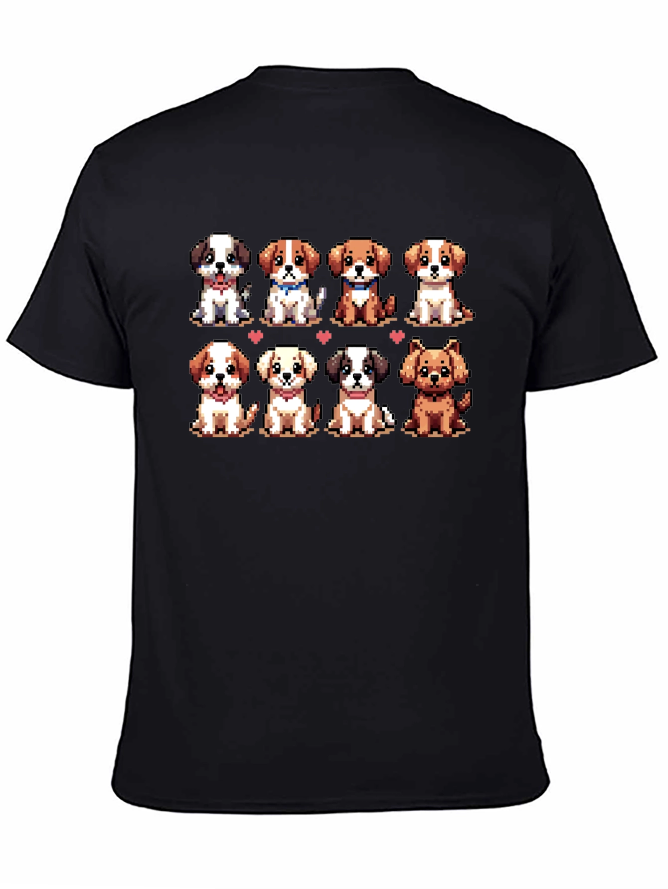 Camiseta Negra con Adorables Cachorros Pixelados