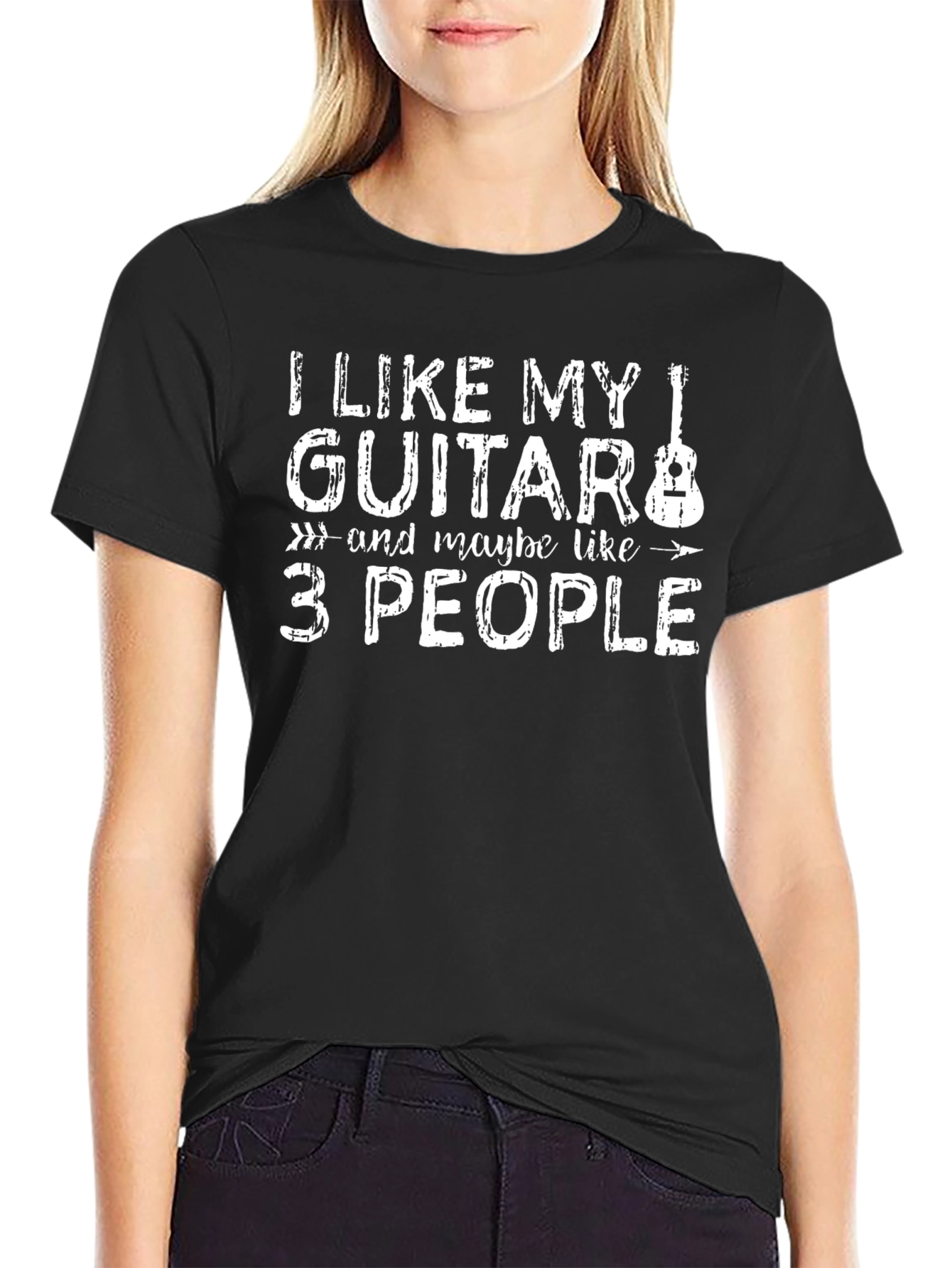 Camiseta Negra: Guitarra y 3 Personas