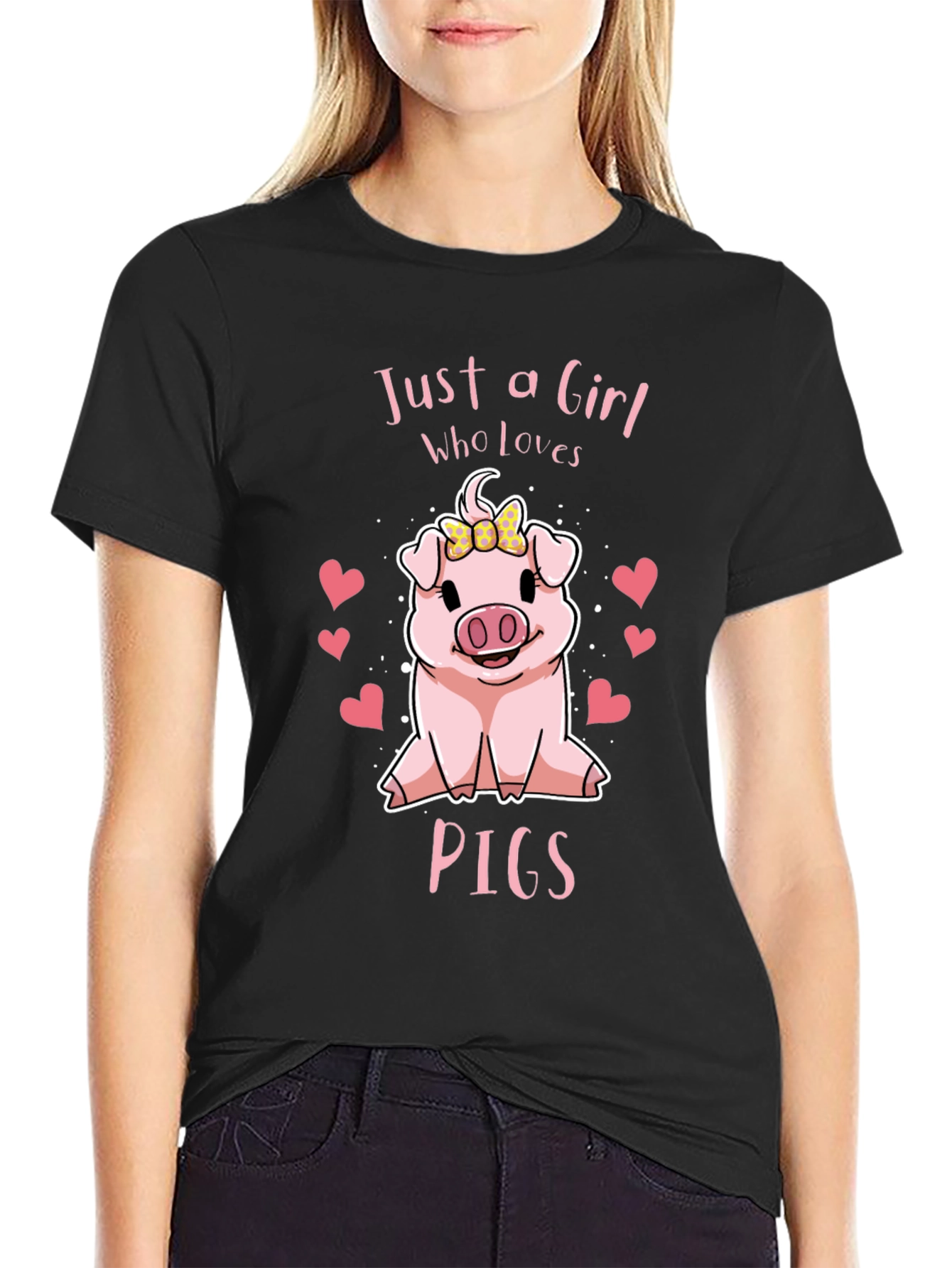Camiseta Negra Just a Girl Who Loves Pigs