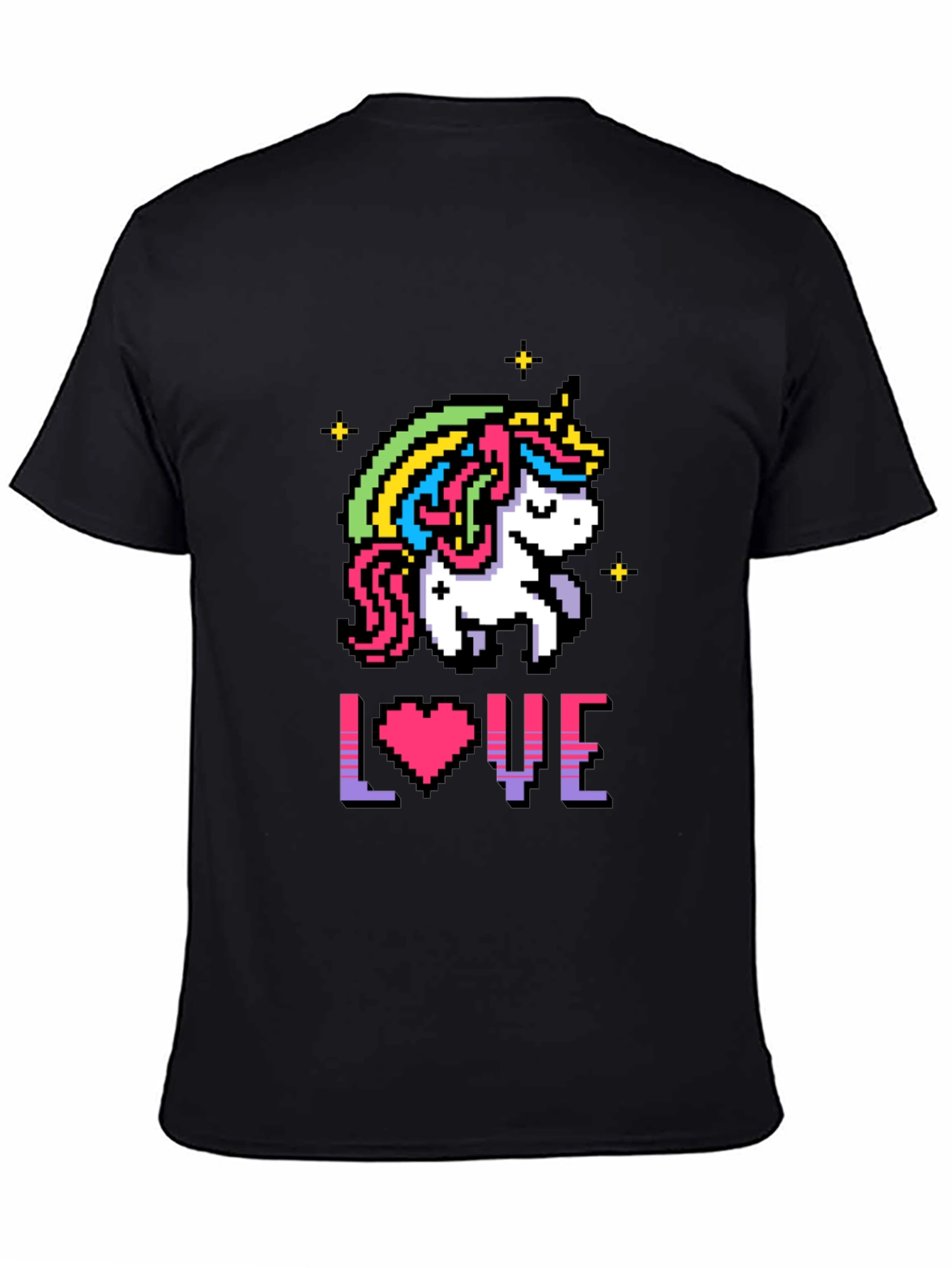 Camiseta Negra Unicornio Pixelado Amor