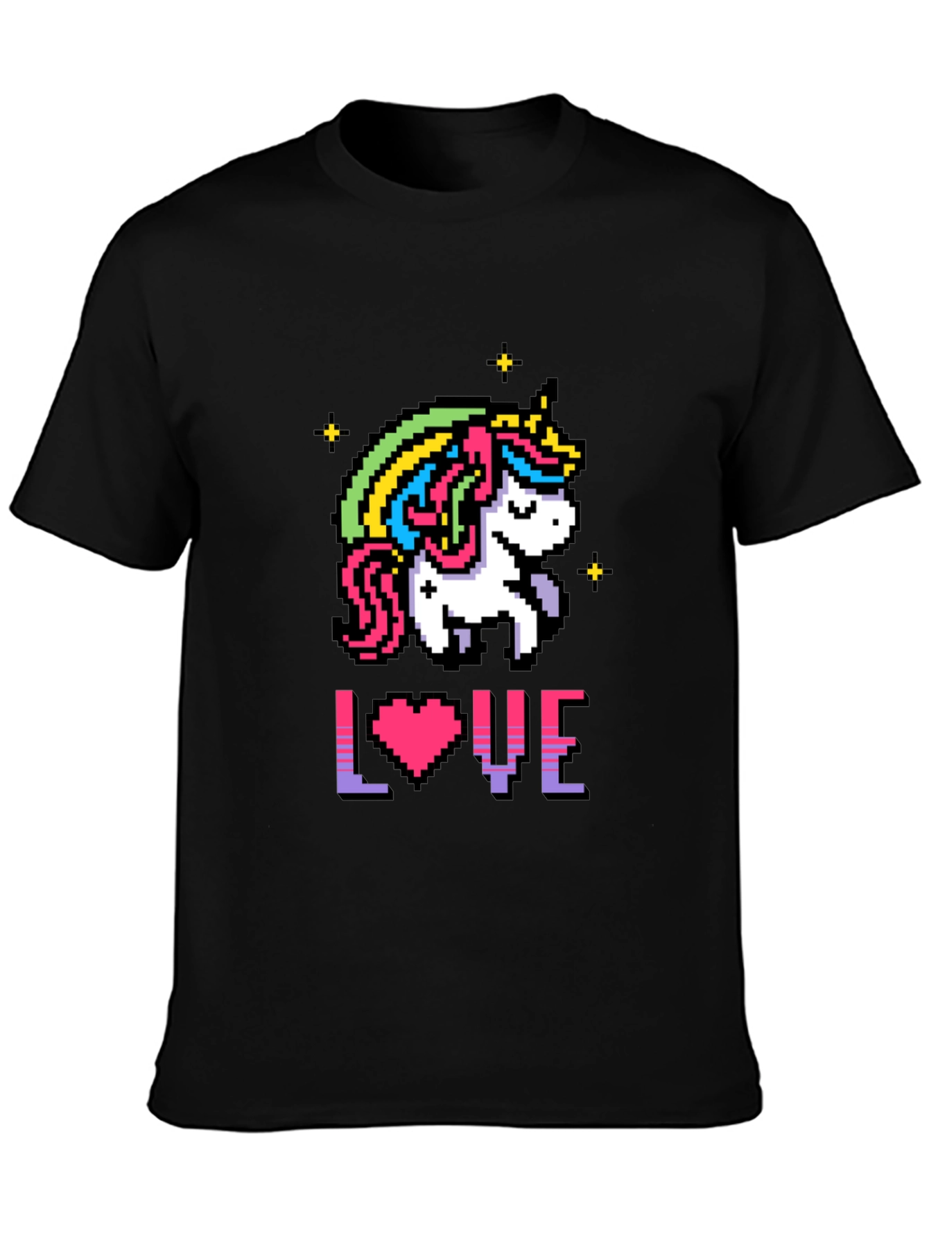 Camiseta Negra Unicornio Pixelado Amor