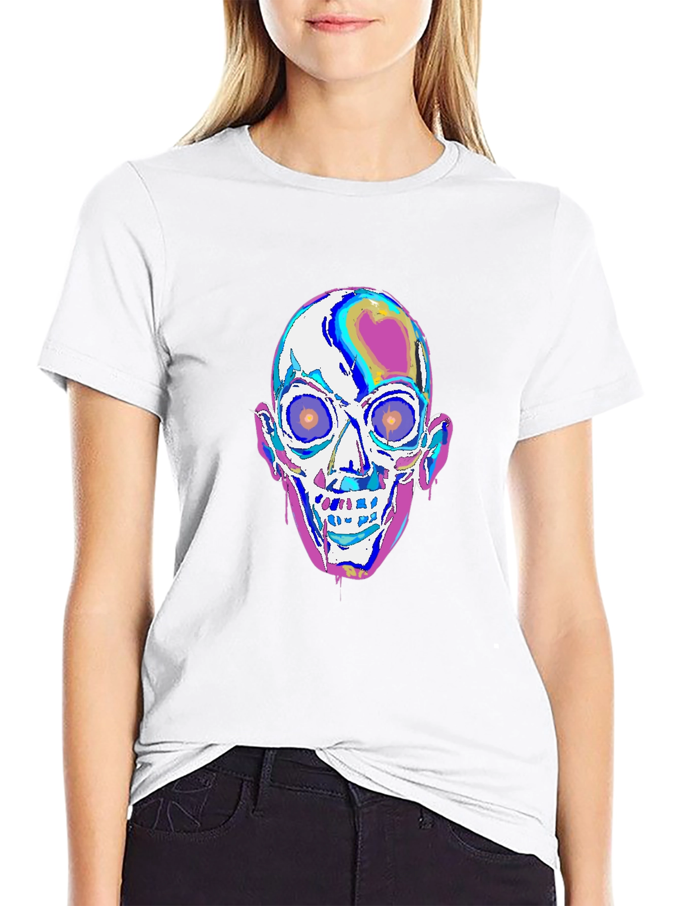 Camiseta Negra con Diseño de Calavera Psicodélica