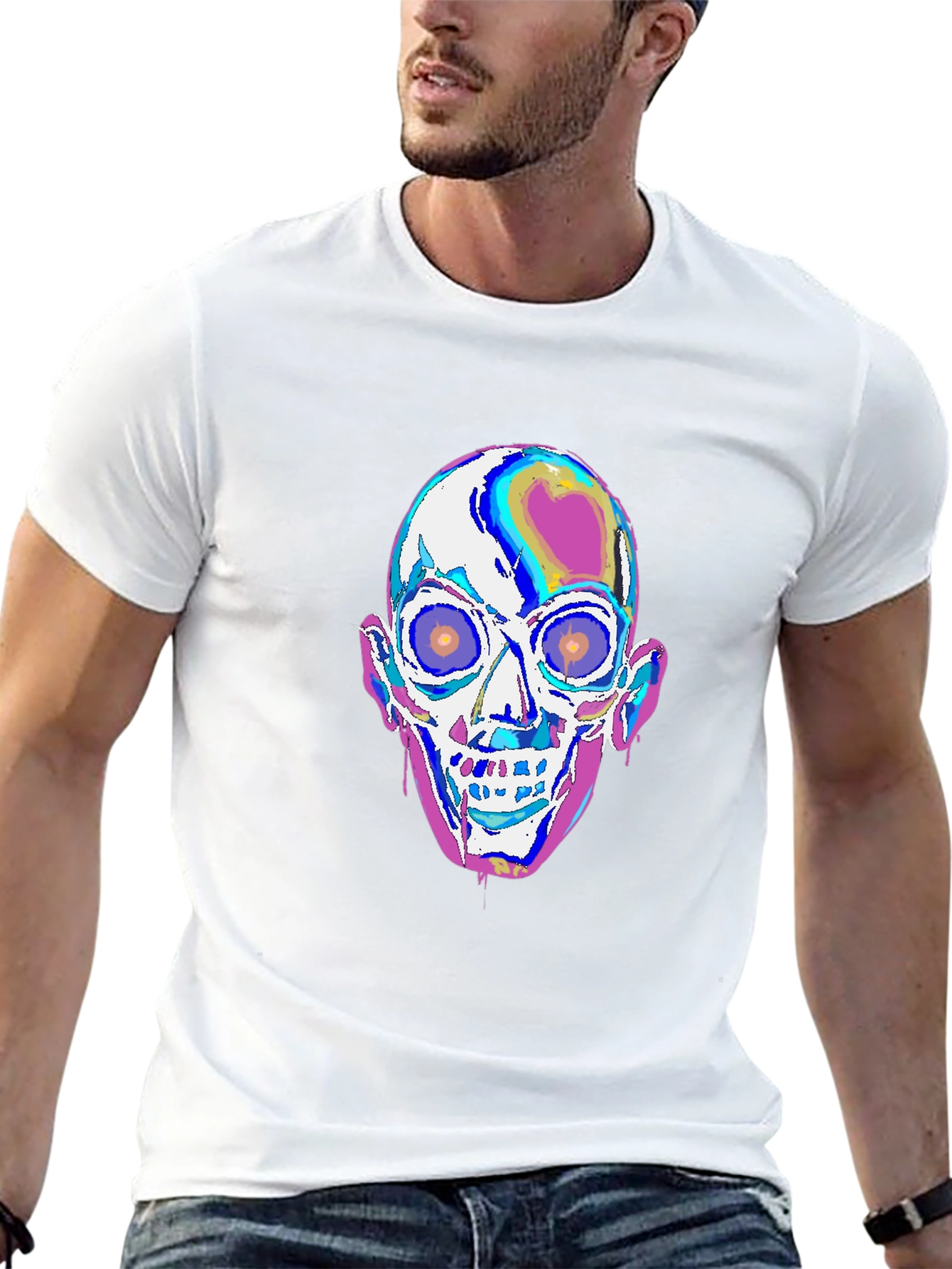 Camiseta Negra con Diseño de Calavera Psicodélica
