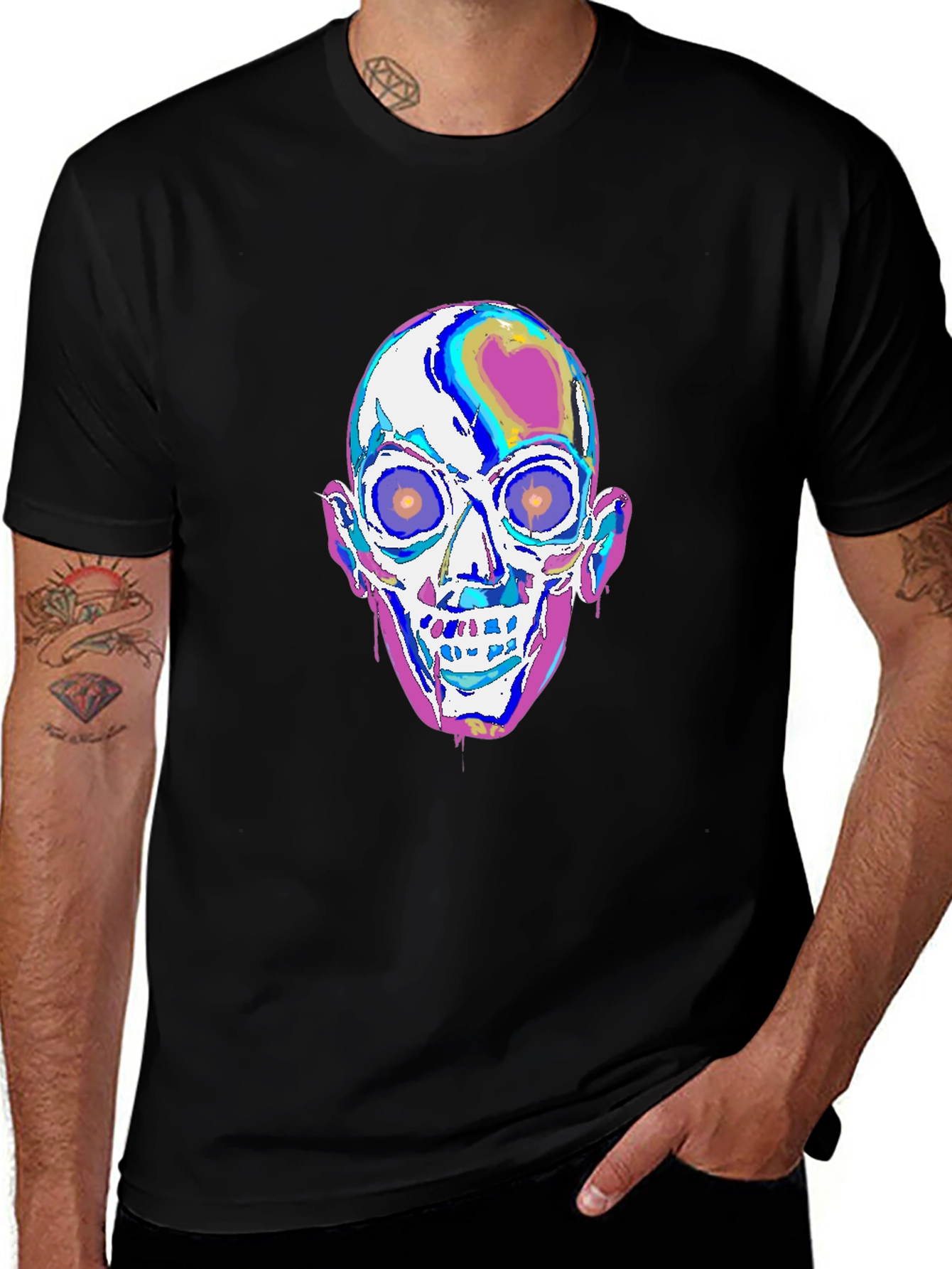Camiseta Negra con Diseño de Calavera Psicodélica