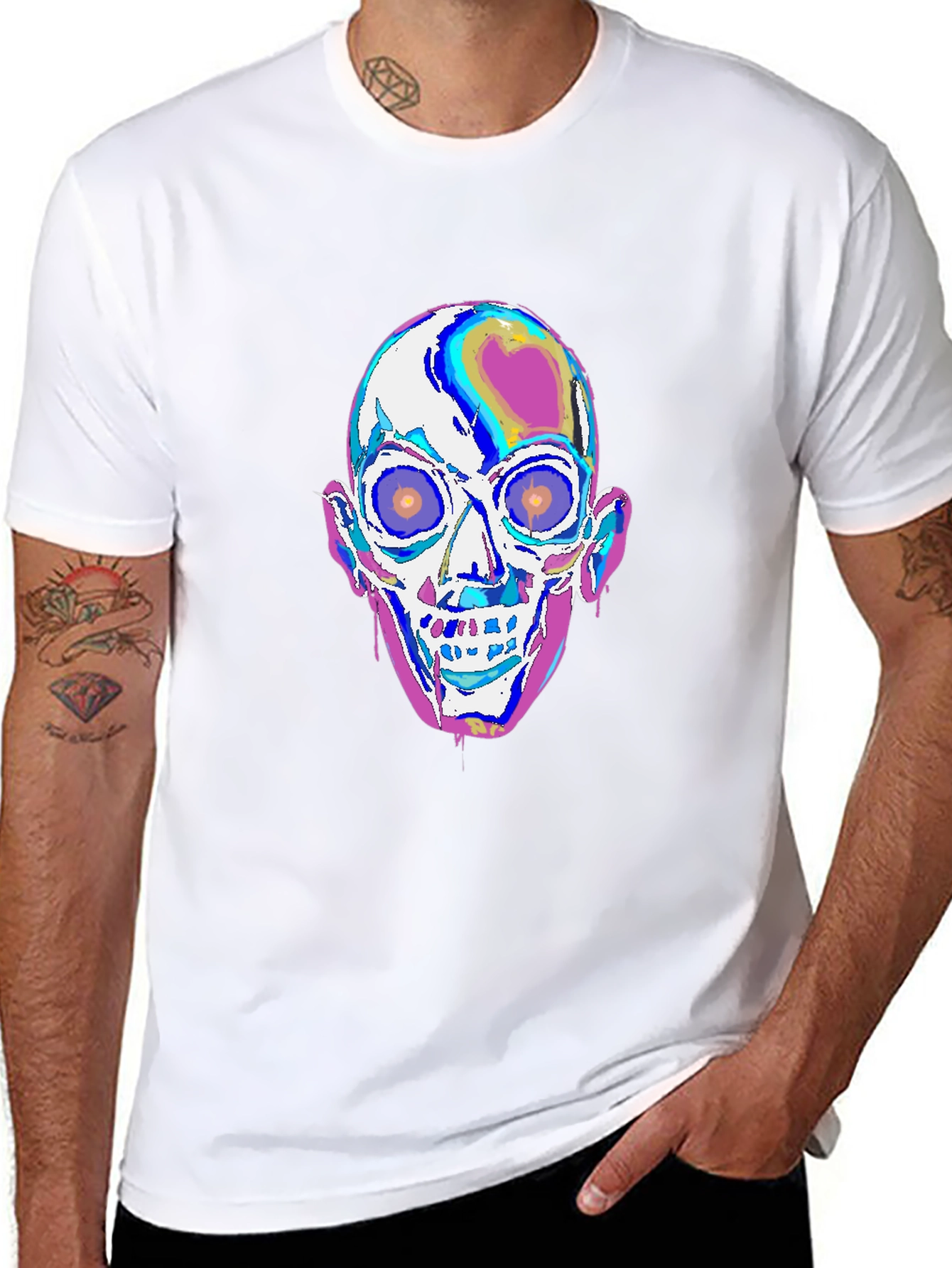 Camiseta Negra con Diseño de Calavera Psicodélica