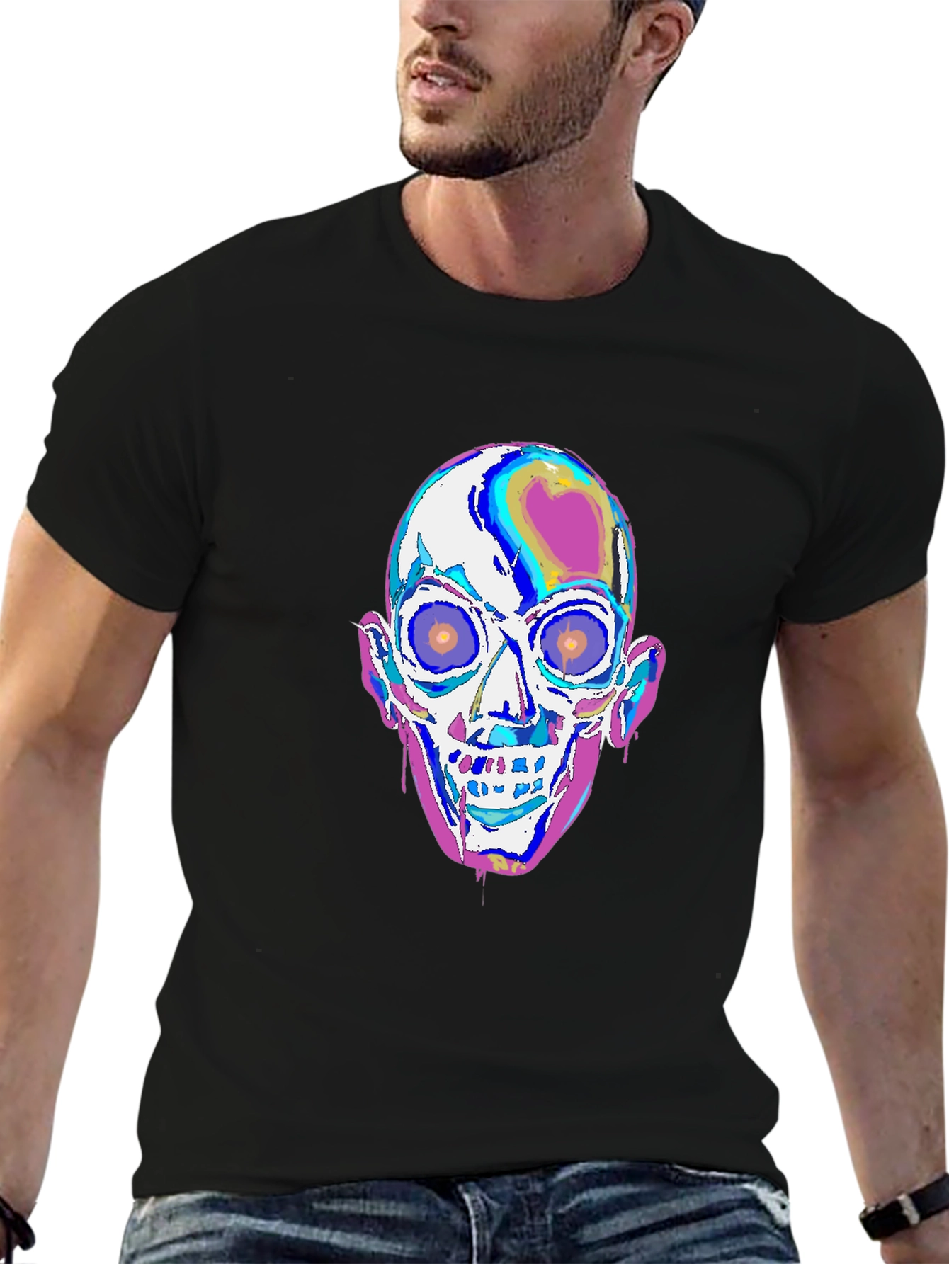 Camiseta Negra con Diseño de Calavera Psicodélica