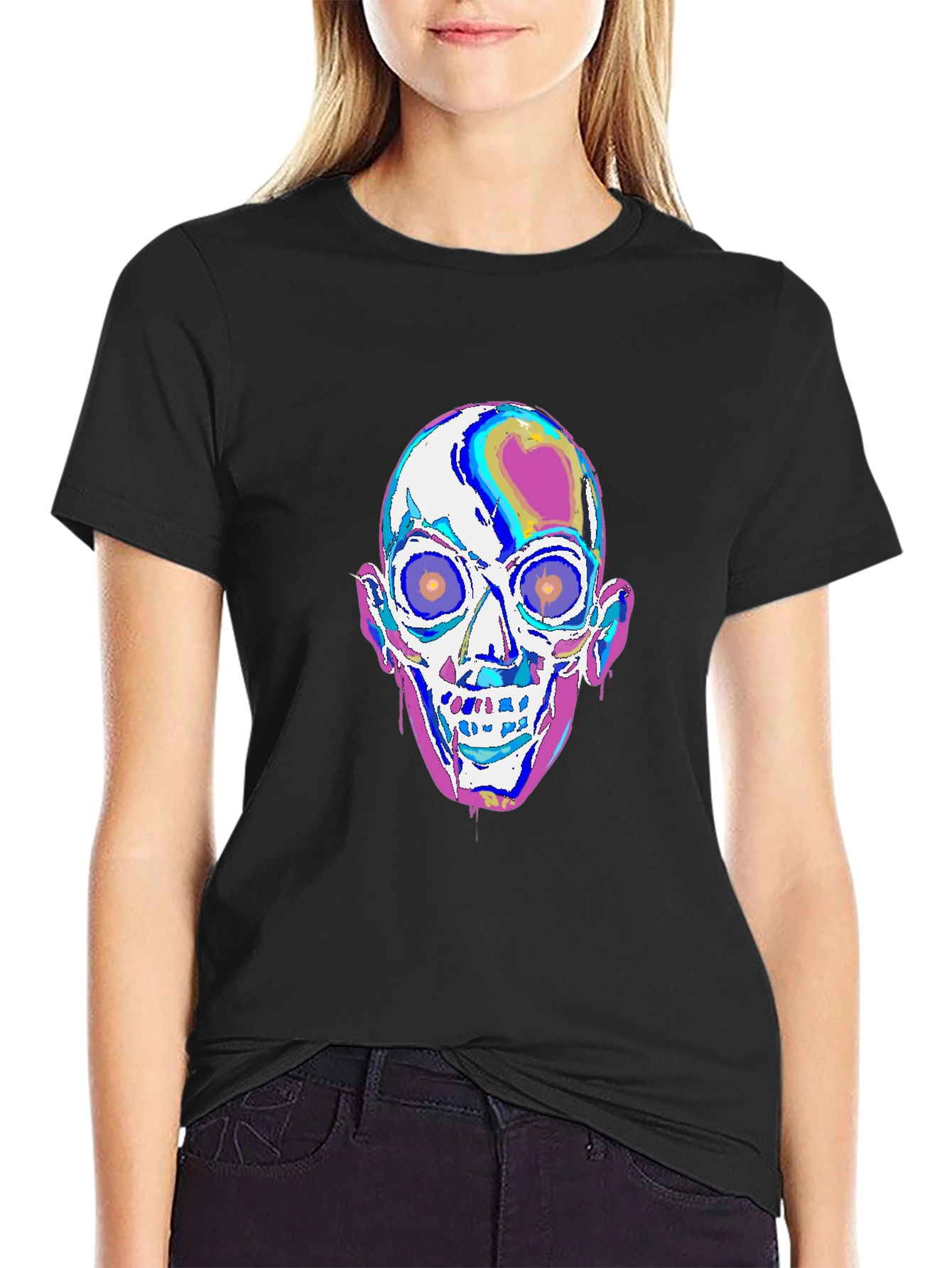 Camiseta Negra con Diseño de Calavera Psicodélica