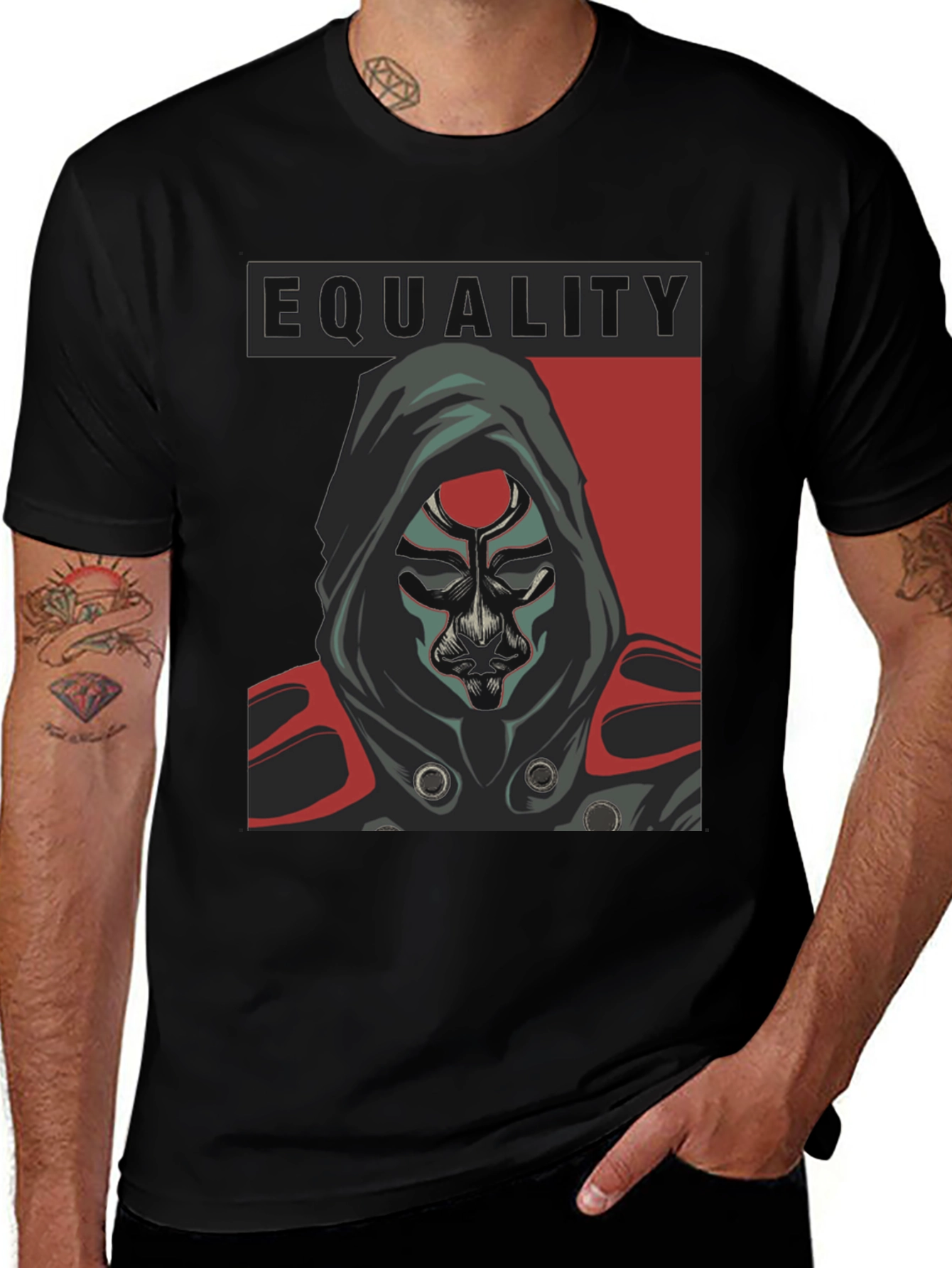 Camiseta Negra Igualdad con Diseño Enigmático