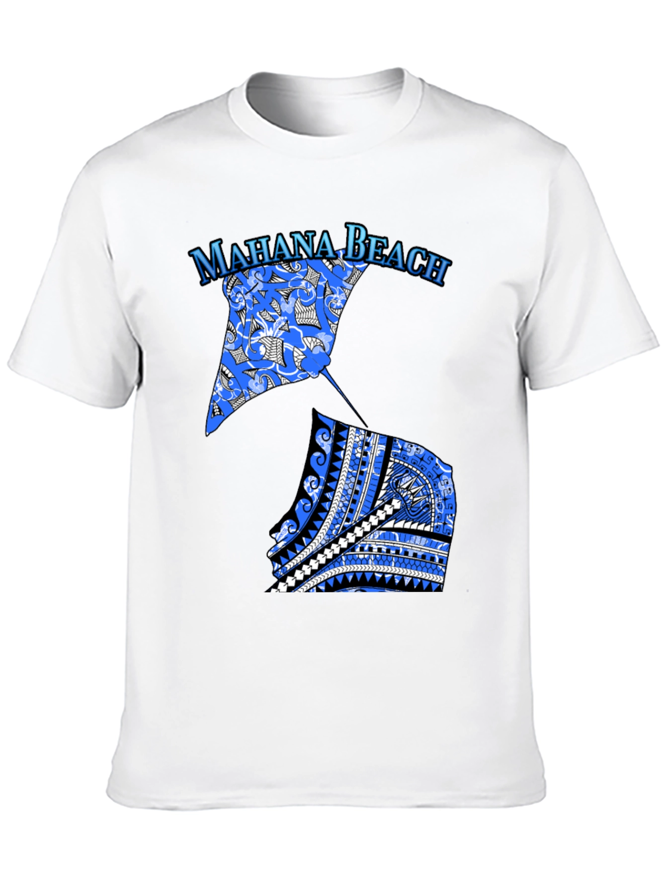 Camiseta Negra Mahana Beach Estampado Azul