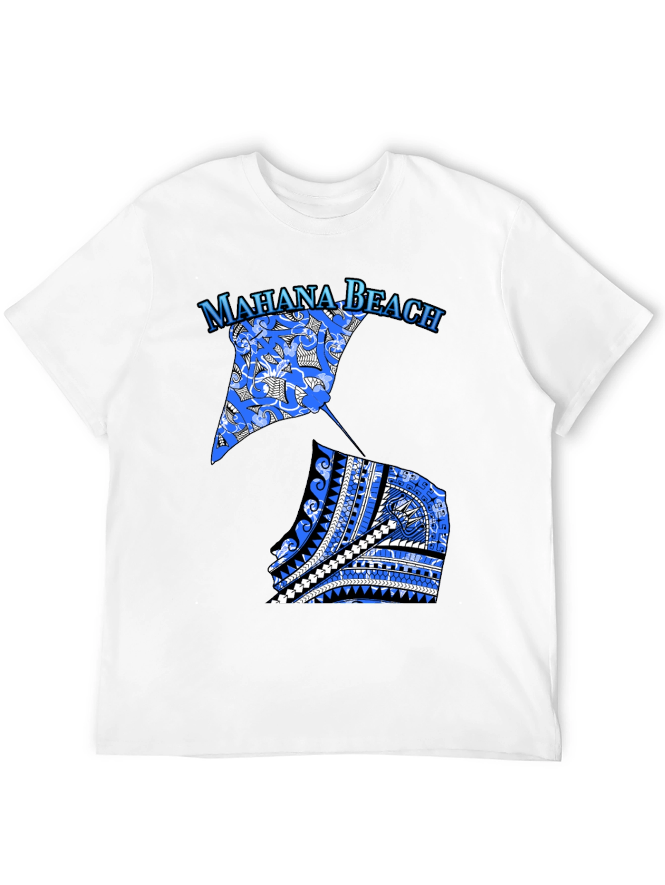 Camiseta Negra Mahana Beach Estampado Azul