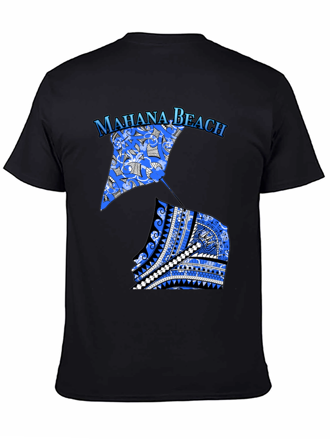 Camiseta Negra Mahana Beach Estampado Azul