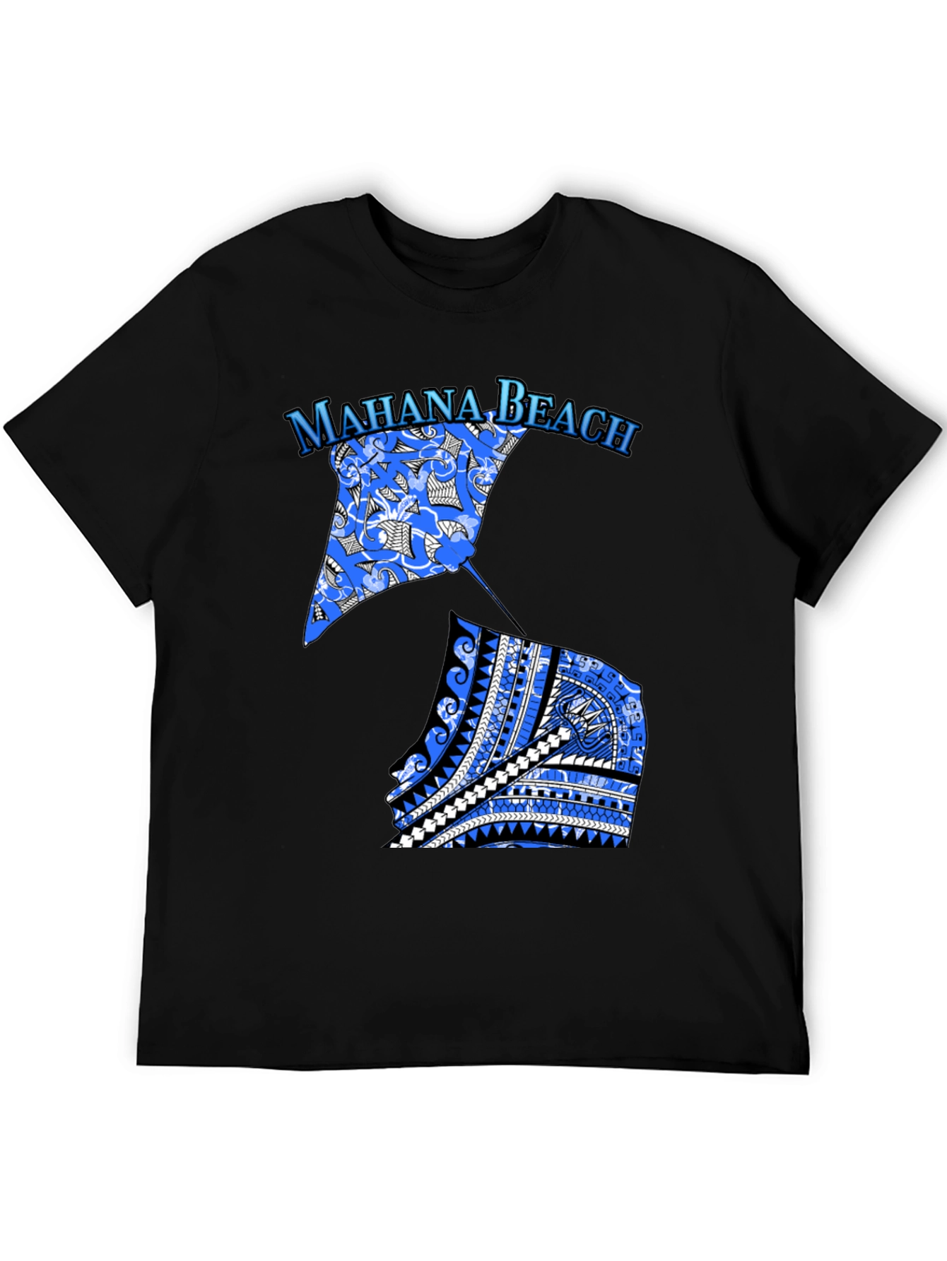 Camiseta Negra Mahana Beach Estampado Azul
