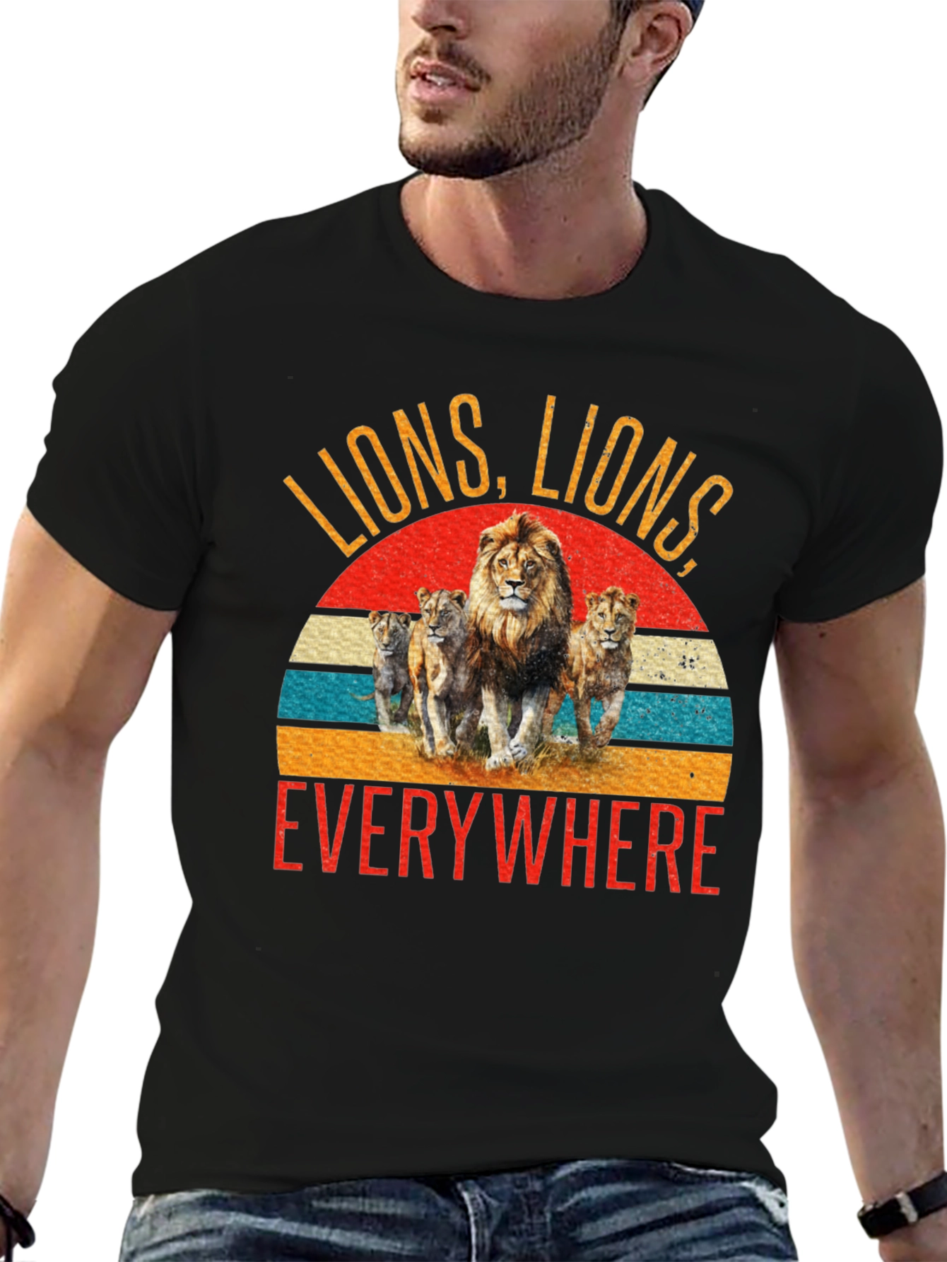 Camiseta Negra con Diseño de Leones