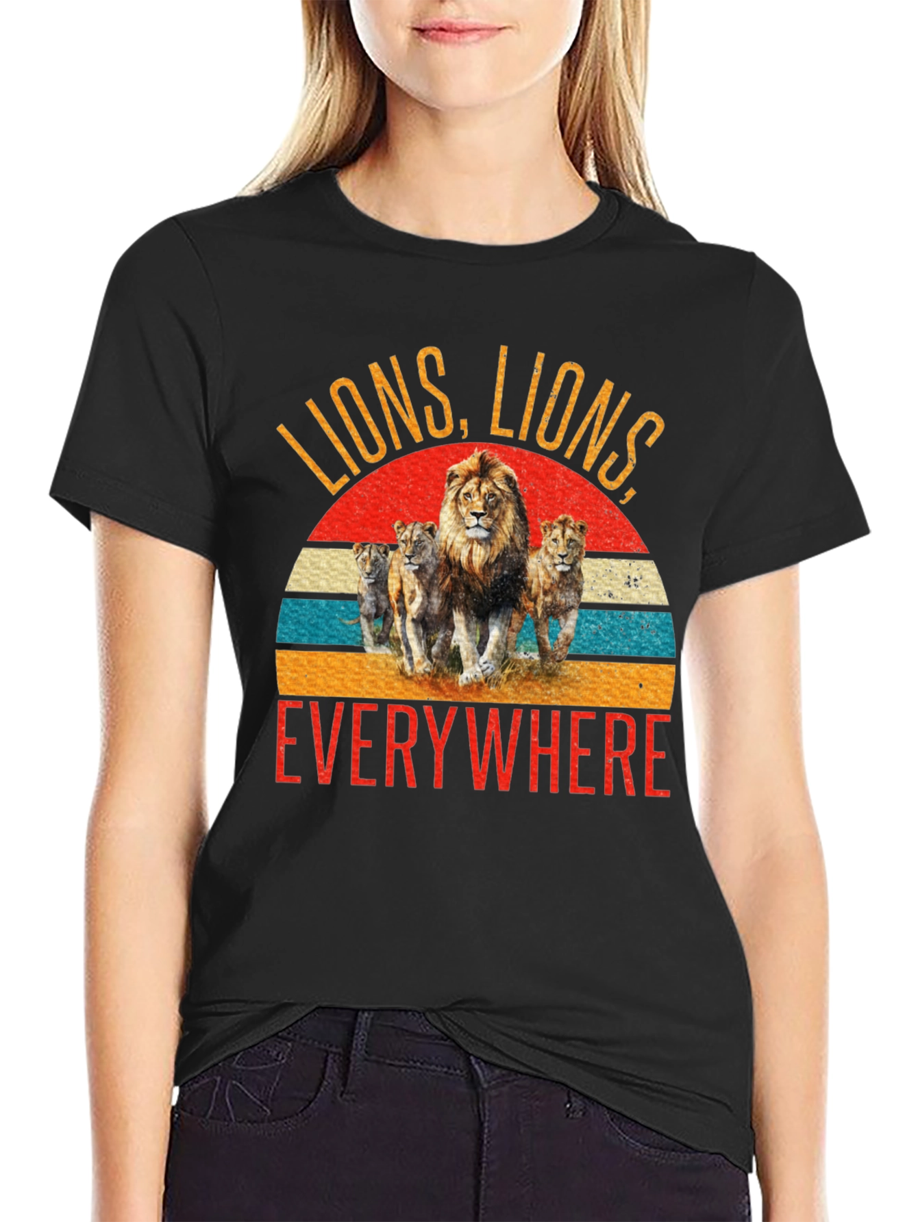 Camiseta Negra con Diseño de Leones