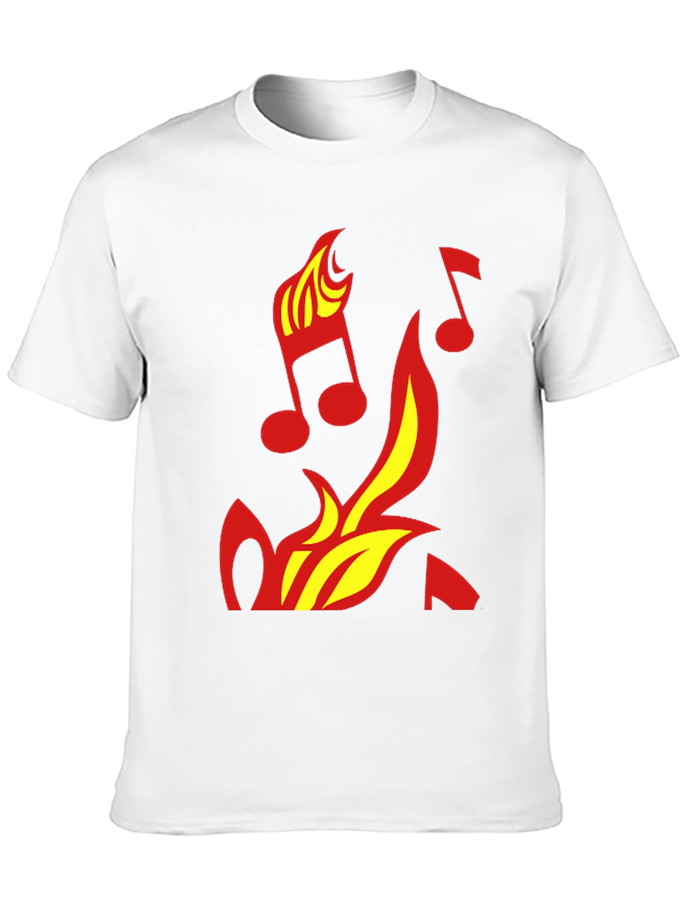 Camiseta Negra con Diseño de Fuego y Notas Musicales