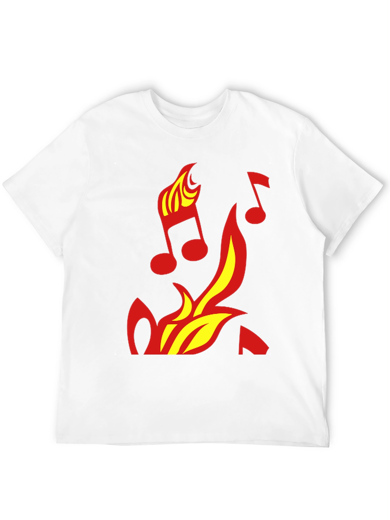 Camiseta Negra con Diseño de Fuego y Notas Musicales
