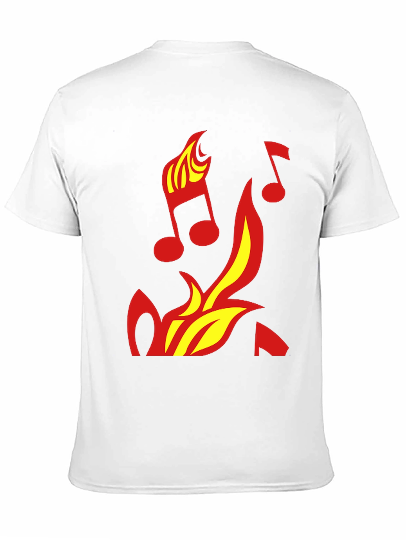 Camiseta Negra con Diseño de Fuego y Notas Musicales