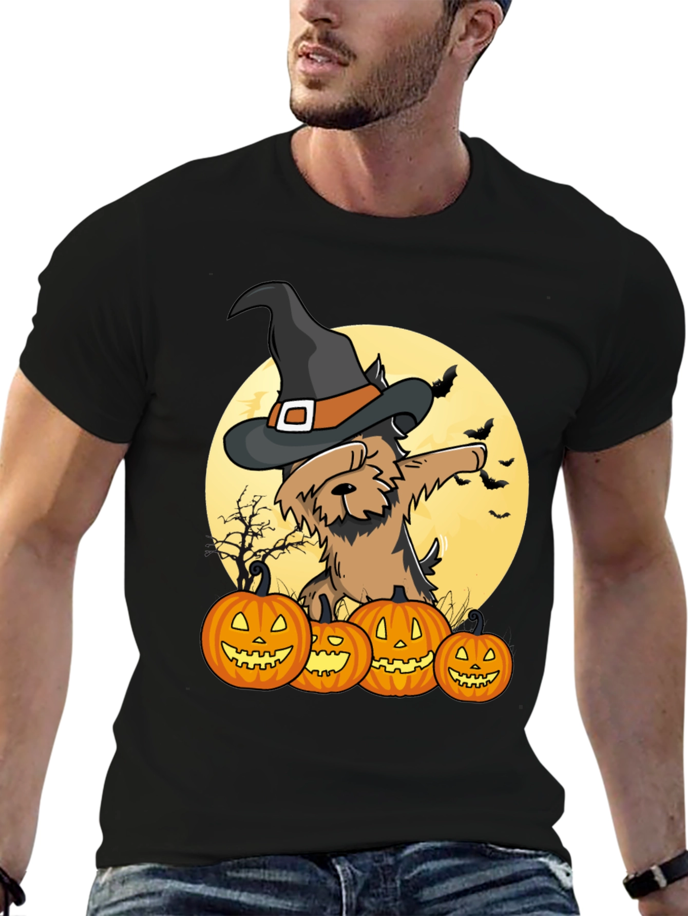 Camiseta Halloween Perro Bruja Calabazas