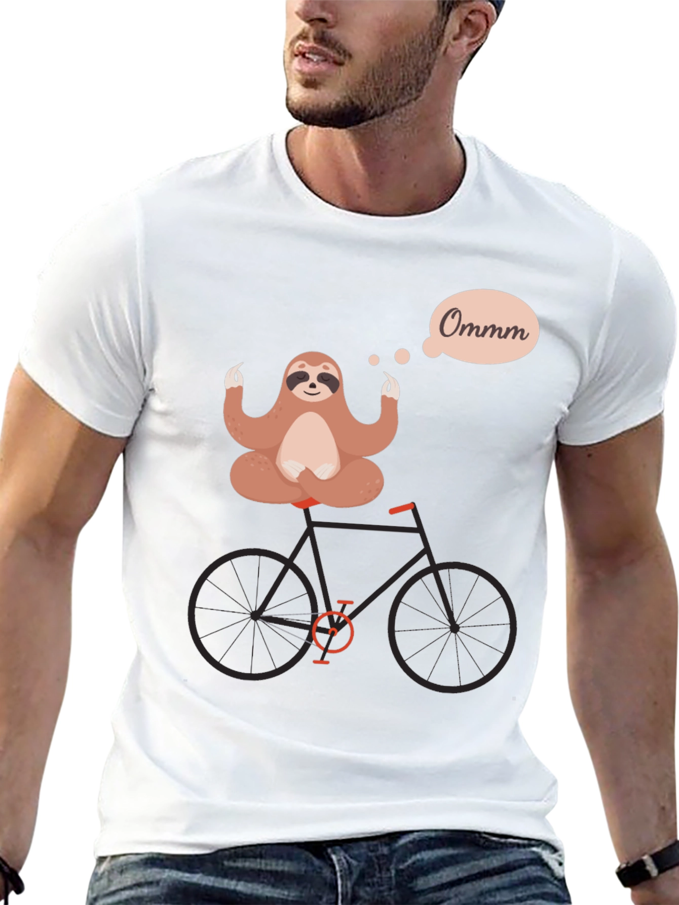 Camiseta Negra con Diseño de Perezoso Meditando en Bici