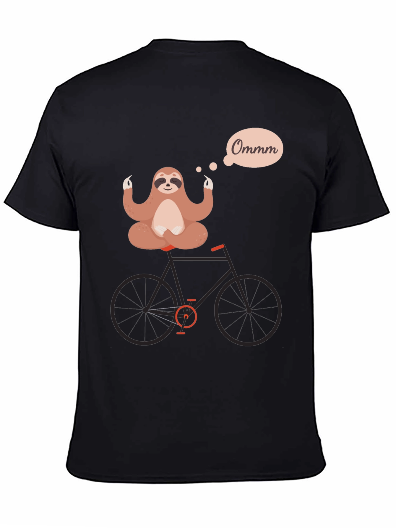 Camiseta Negra con Diseño de Perezoso Meditando en Bici