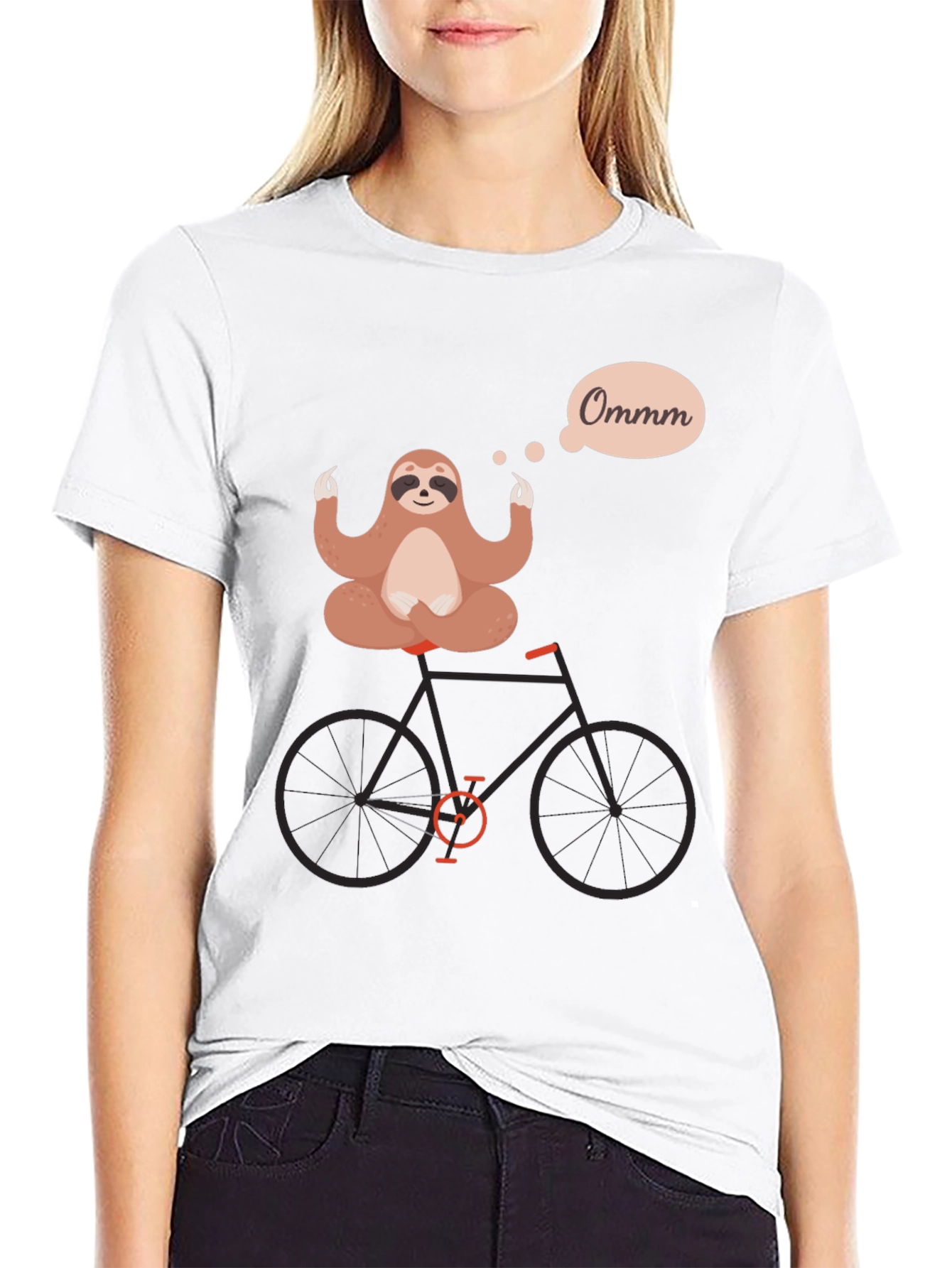 Camiseta Negra con Diseño de Perezoso Meditando en Bici