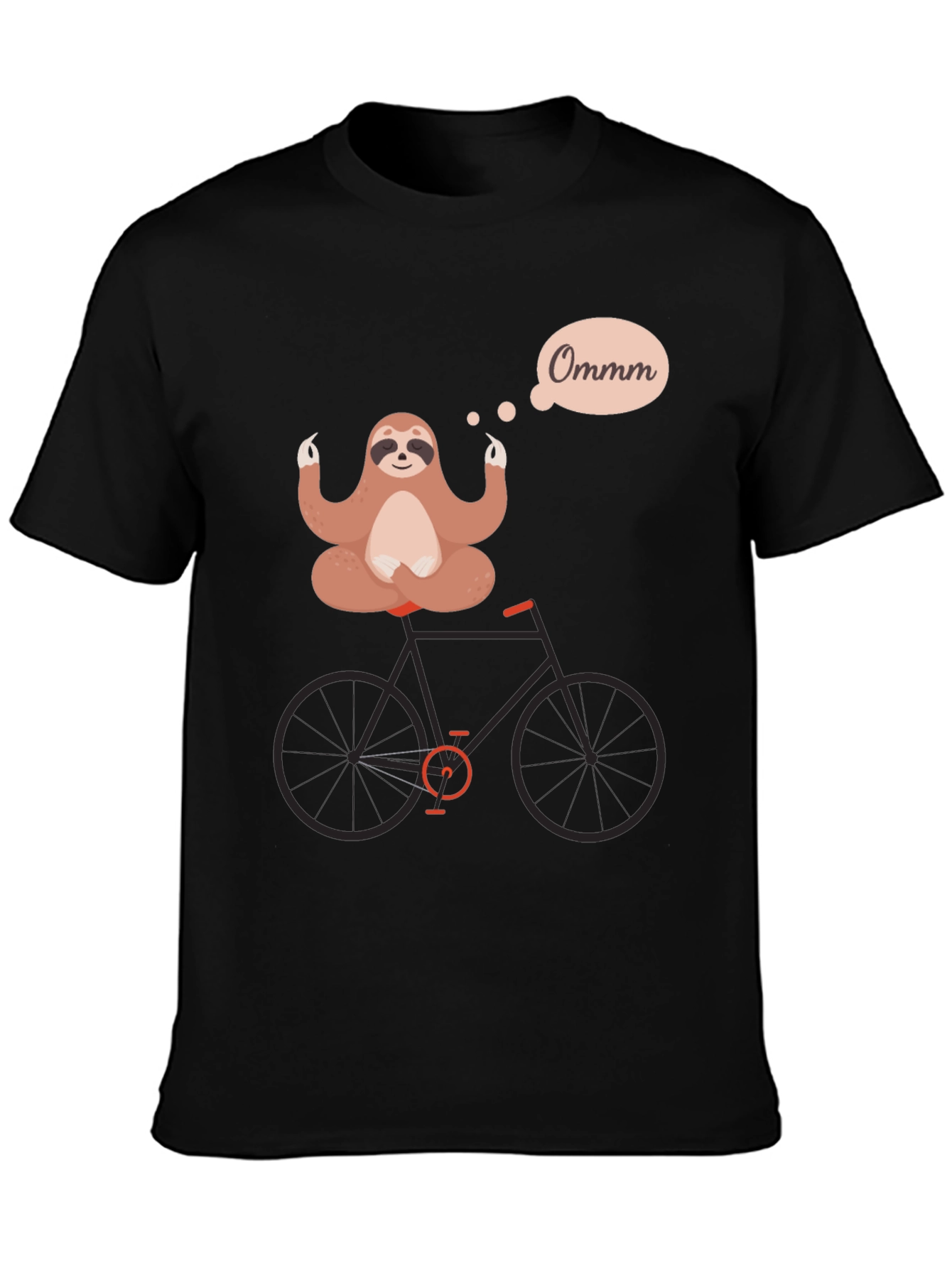 Camiseta Negra con Diseño de Perezoso Meditando en Bici