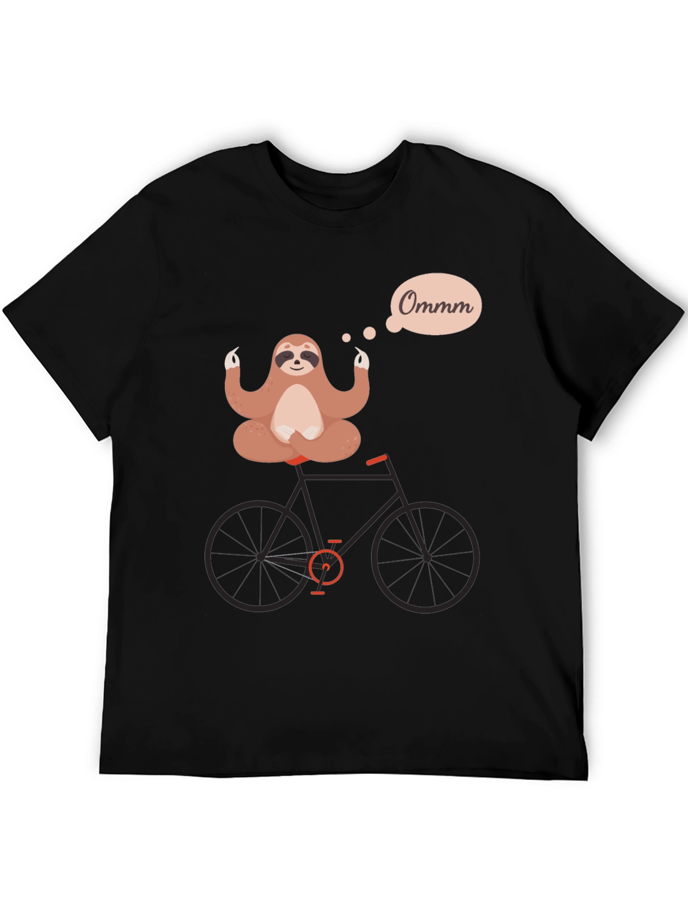 Camiseta Negra con Diseño de Perezoso Meditando en Bici